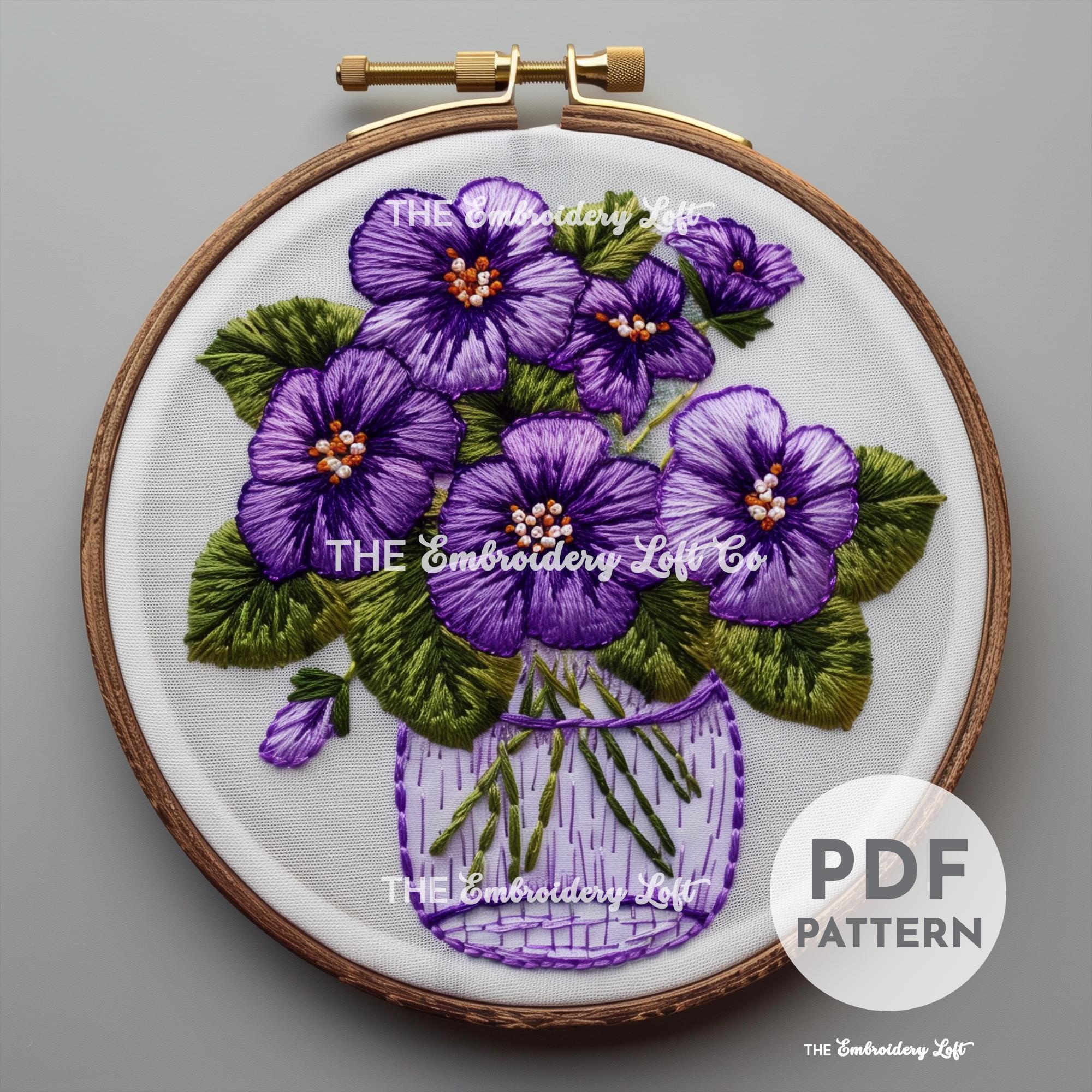 Vase of Violets Hand Embroidery Pattern
