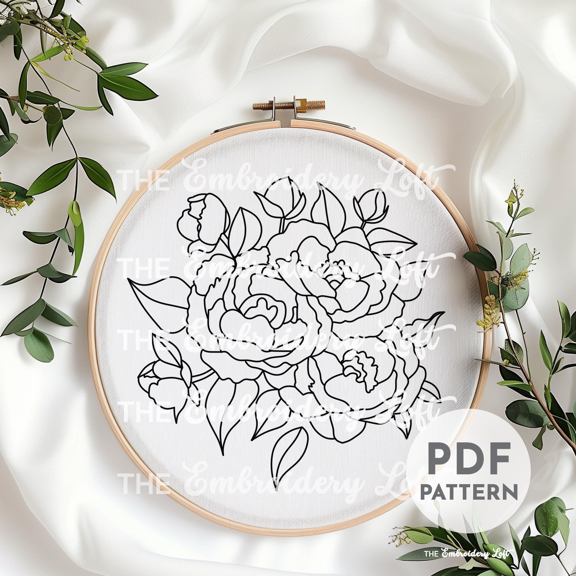 Pink Peonies Hand Embroidery Pattern