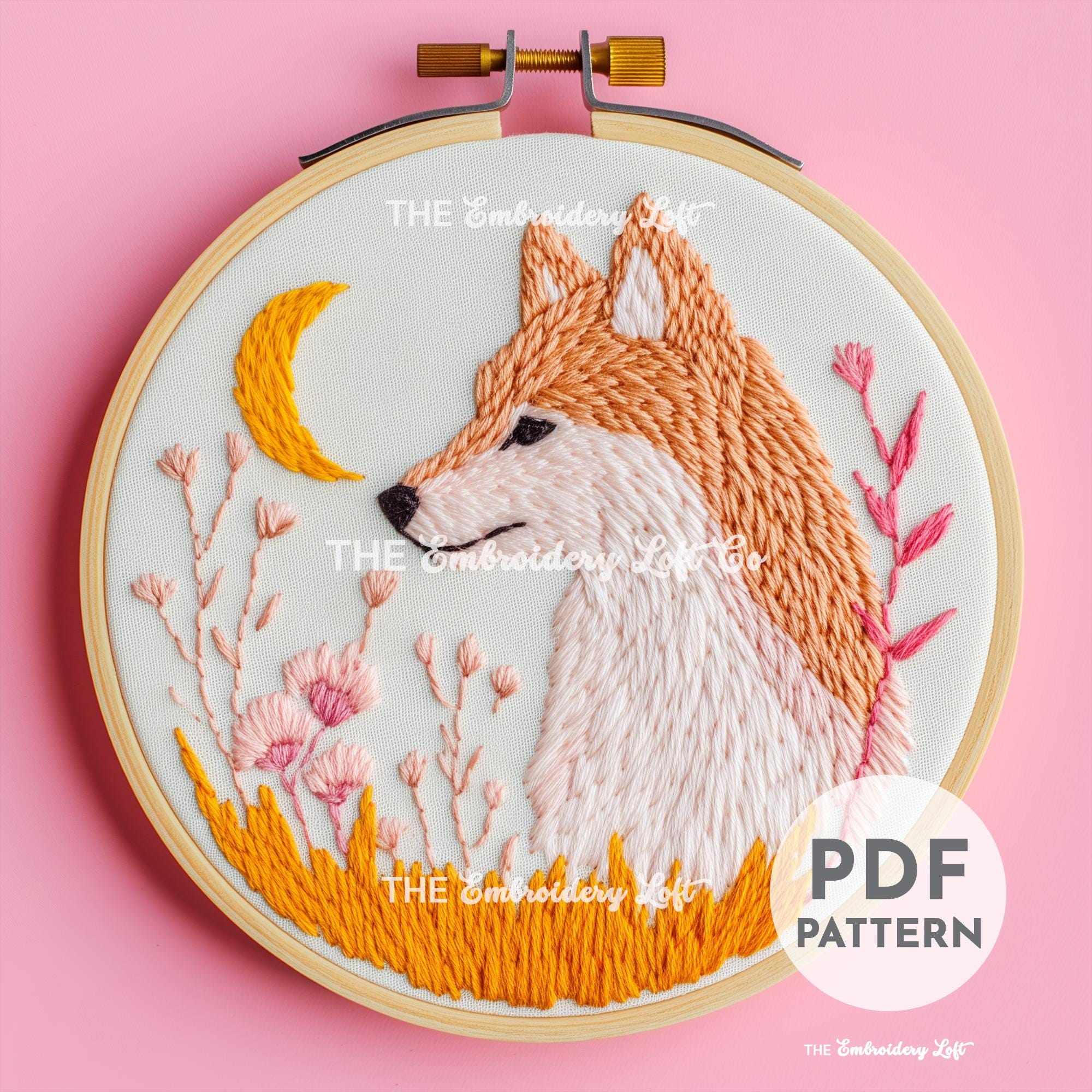 Lunar Wolf Hand Embroidery Pattern