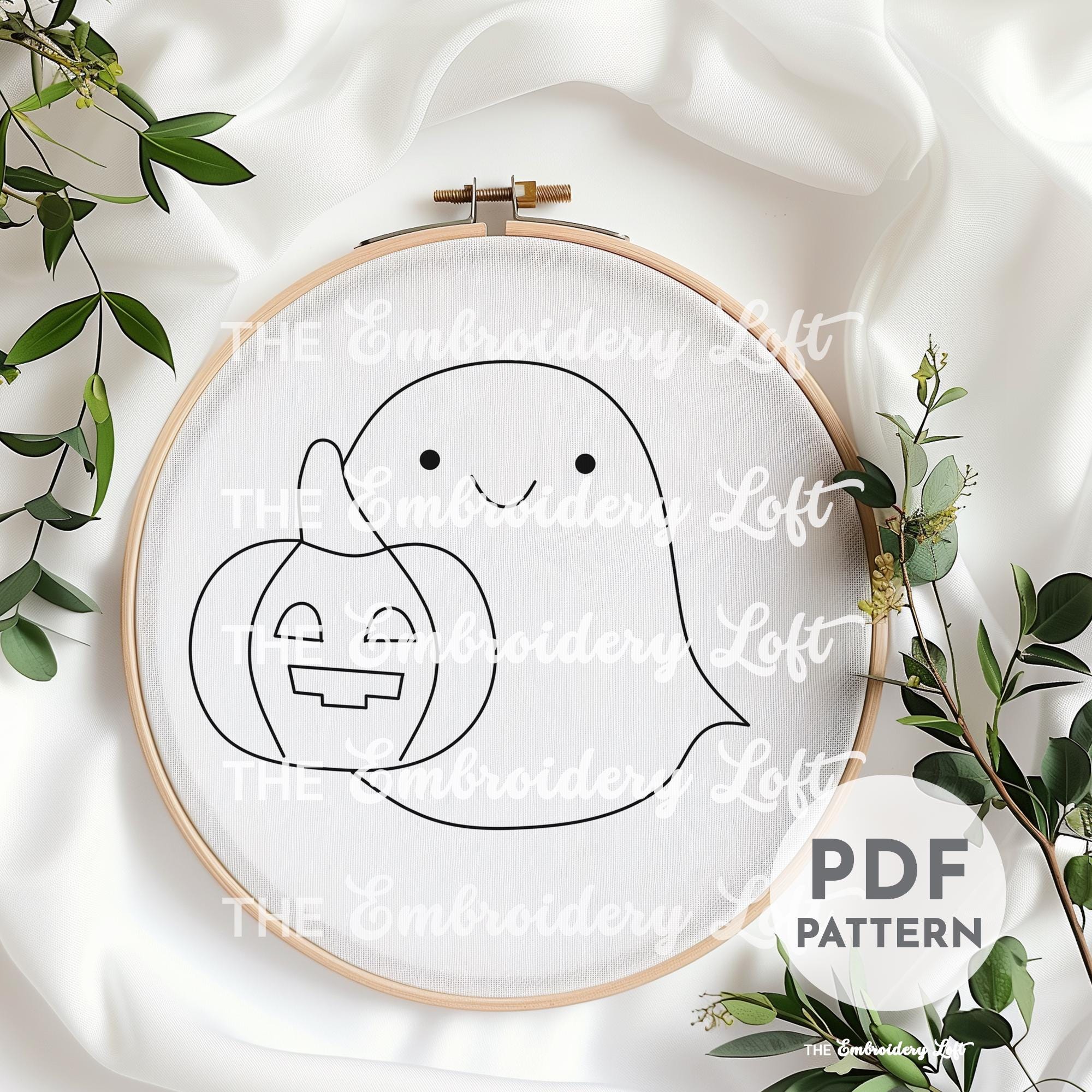 Cute Ghost and Pumpkin Hand Embroidery Pattern