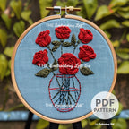 Vase of Roses Hand Embroidery Pattern