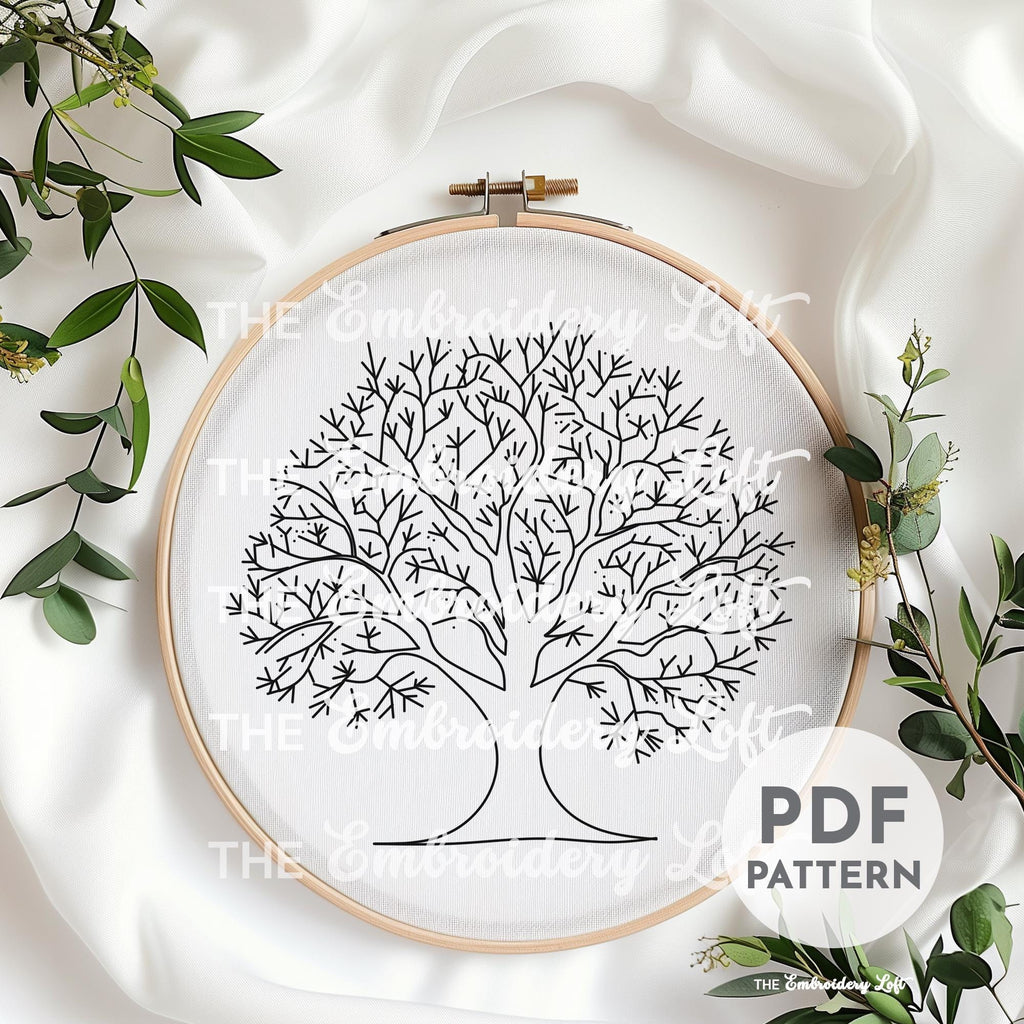 Retro Autumn Tree Hand Embroidery Pattern