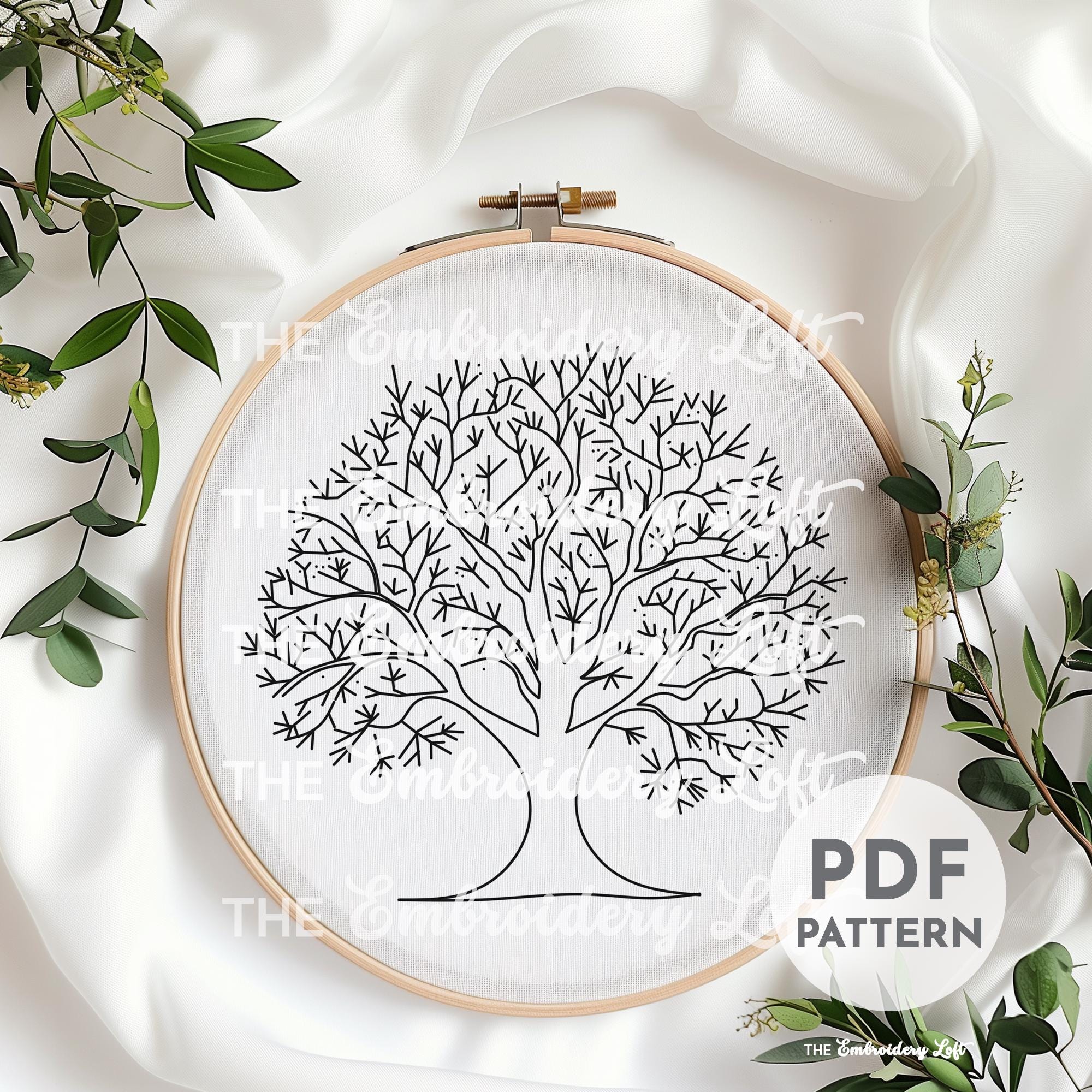 Retro Autumn Tree Hand Embroidery Pattern
