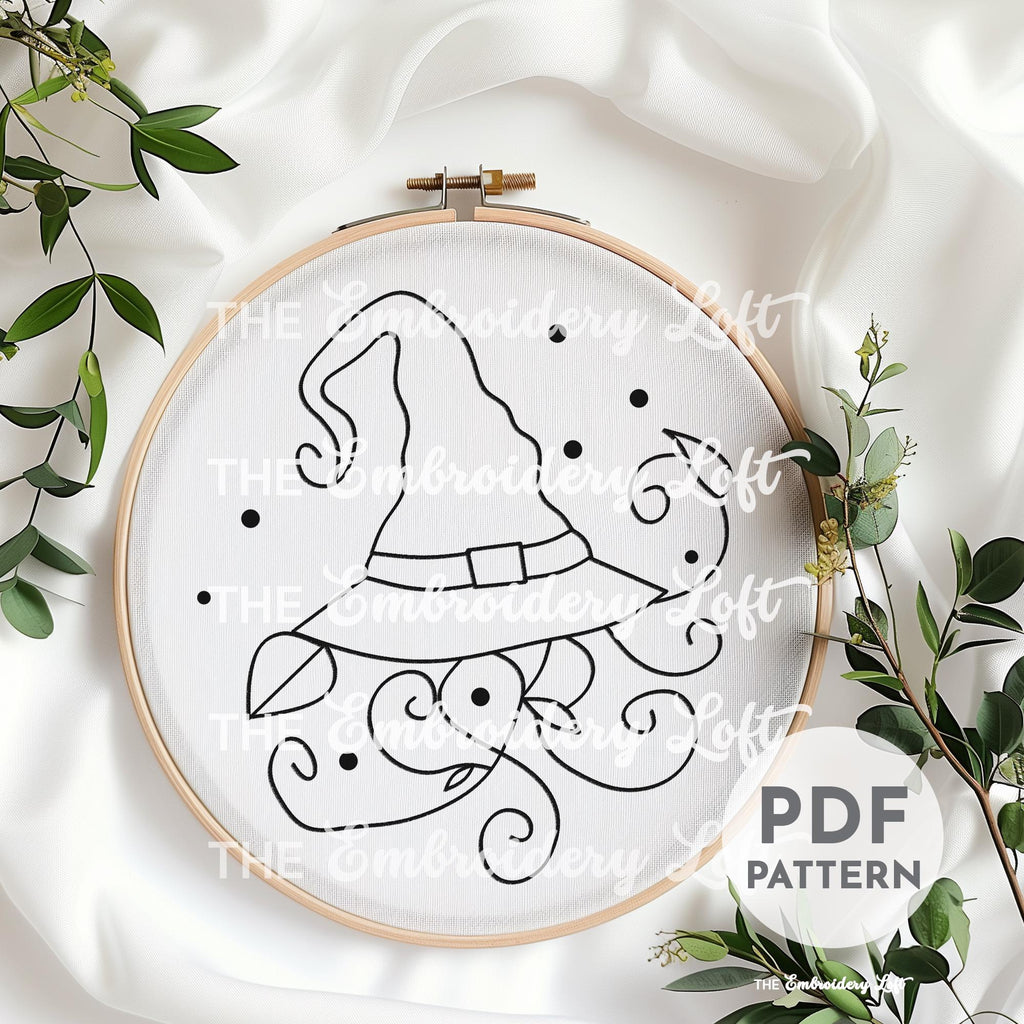 Pink Witch Hat Hand Embroidery Pattern