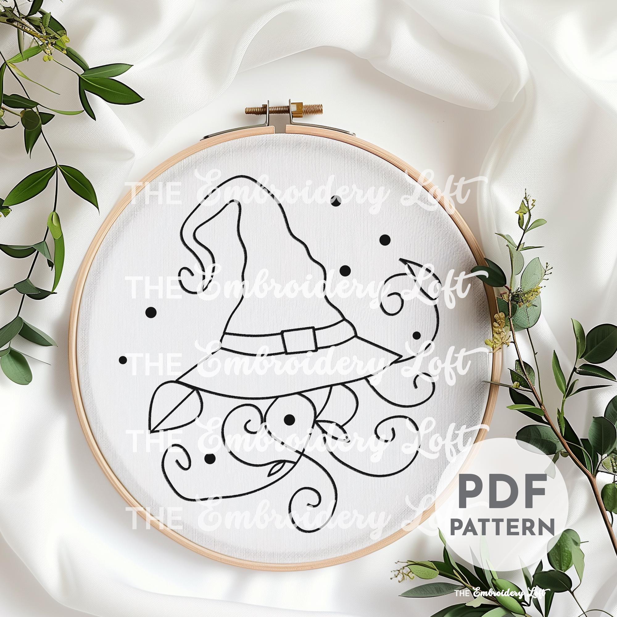 Pink Witch Hat Hand Embroidery Pattern
