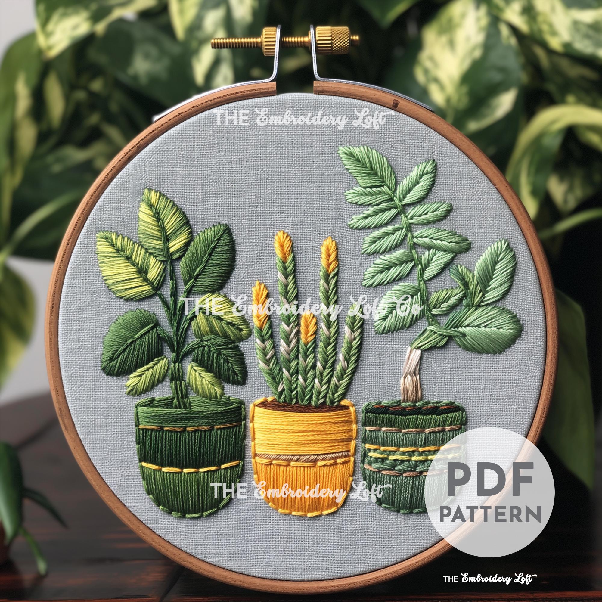 Potted House Plants Hand Embroidery Pattern
