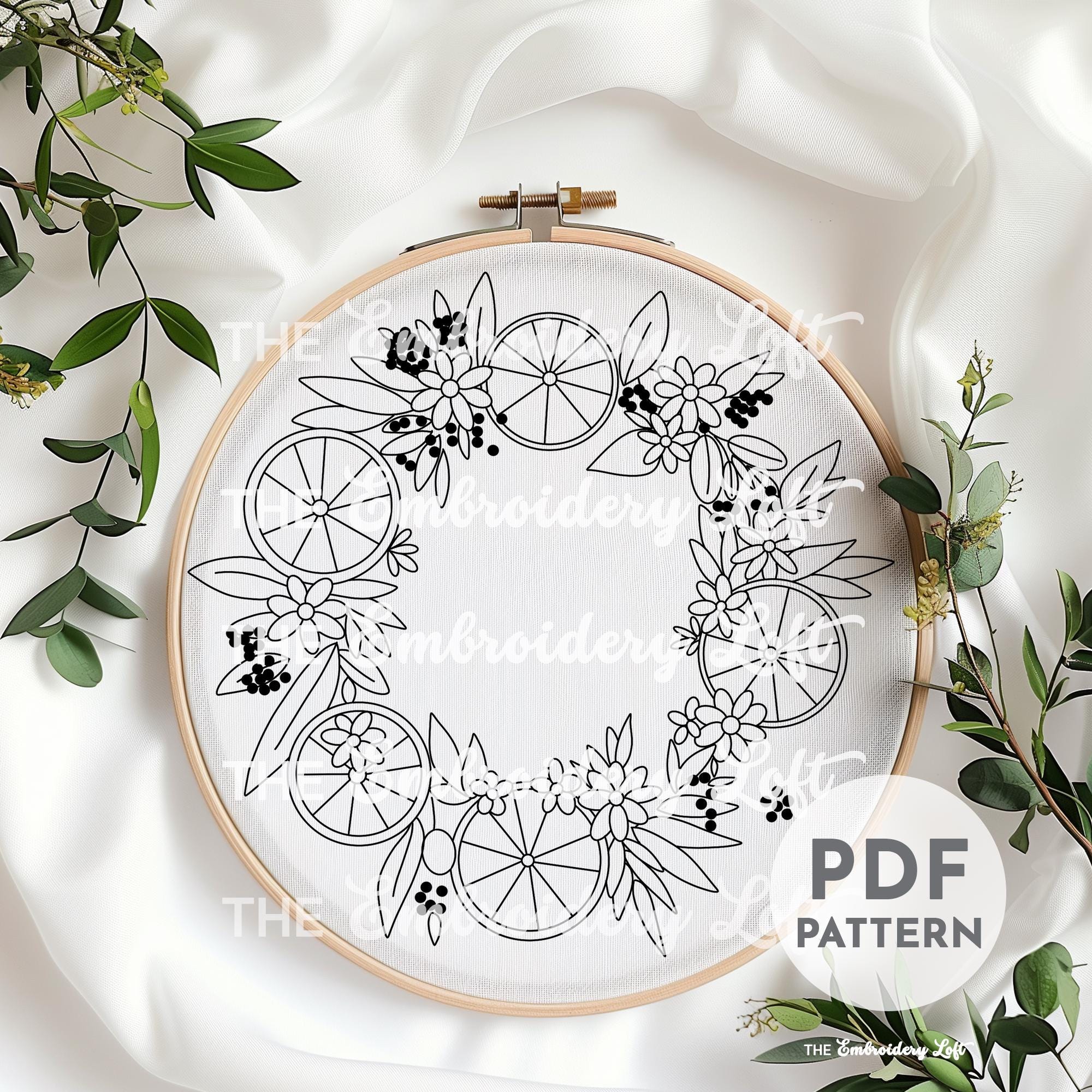 Orange Wreath Hand Embroidery Pattern