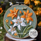 Orange and White Lilies Hand Embroidery Pattern