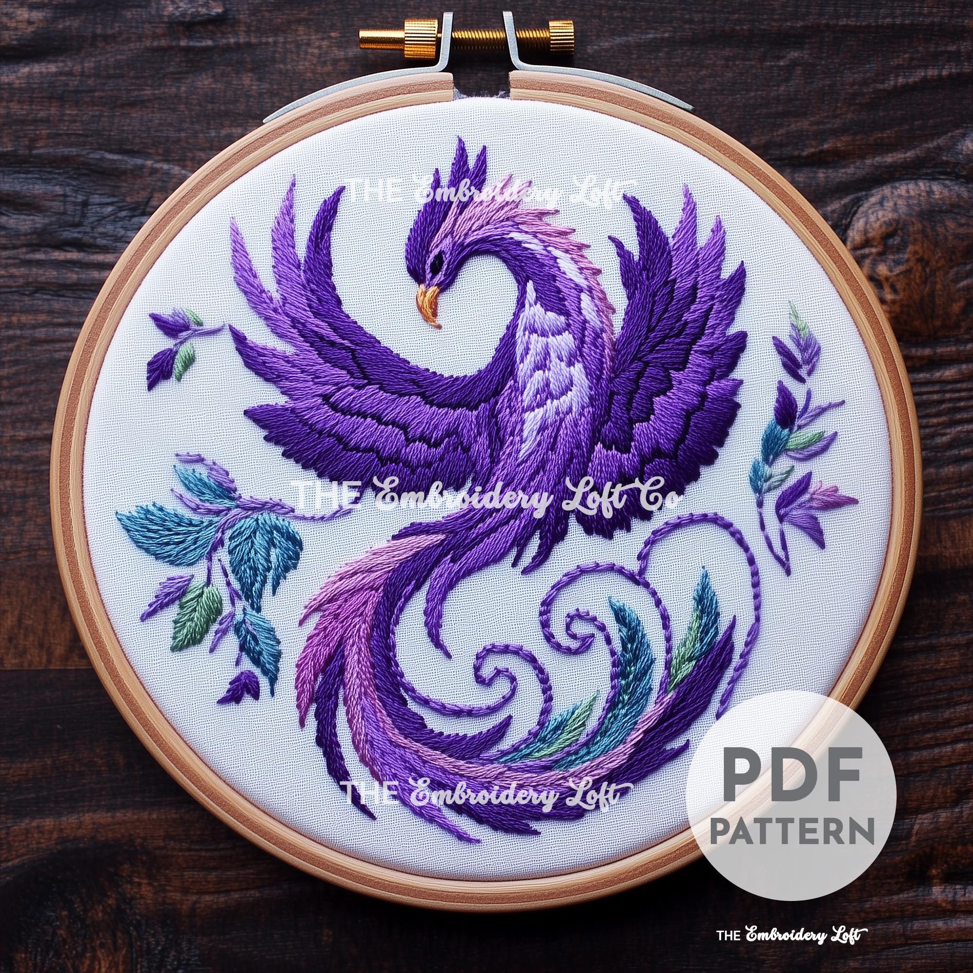 Purple Phoenix Hand Embroidery Pattern