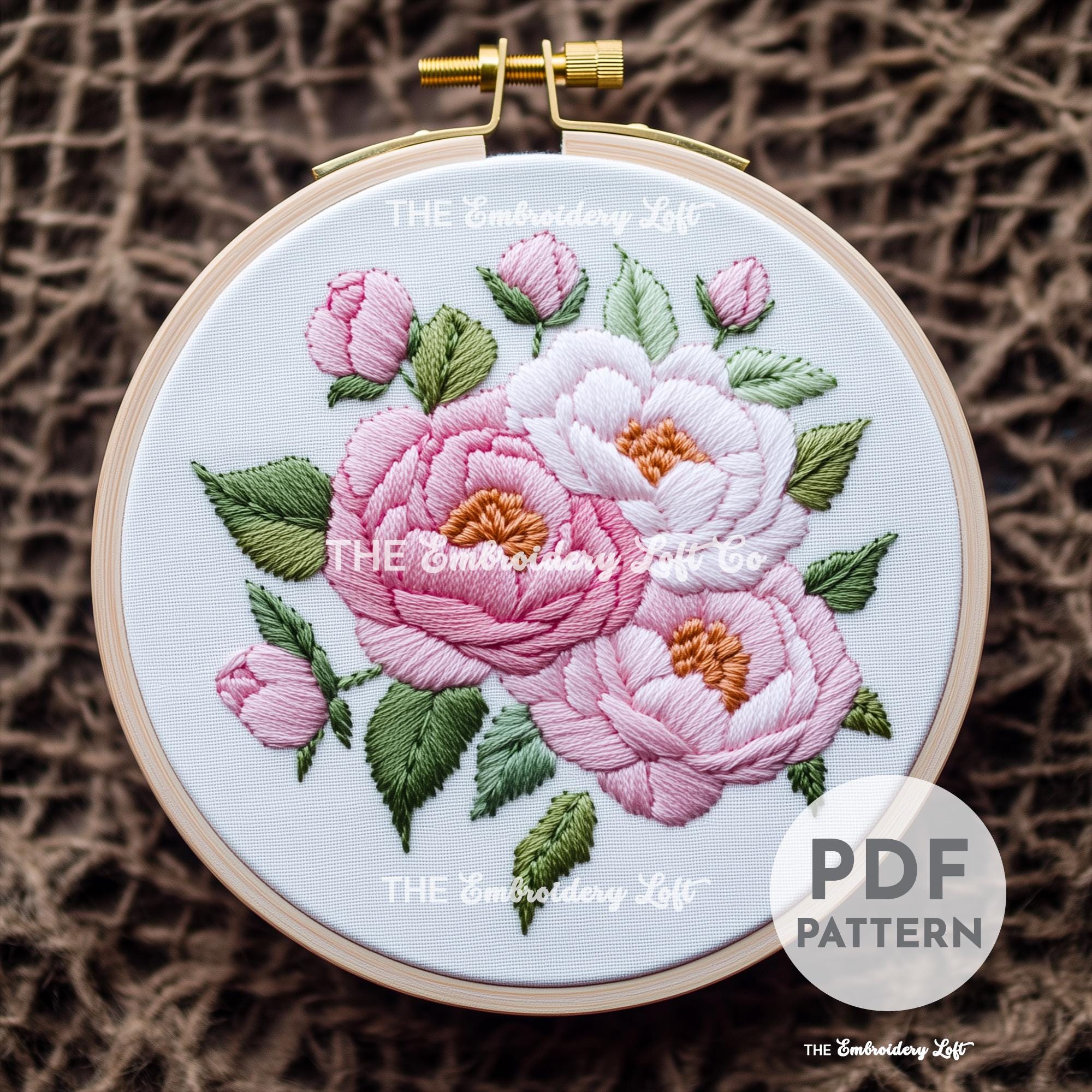 Pink Peonies Hand Embroidery Pattern