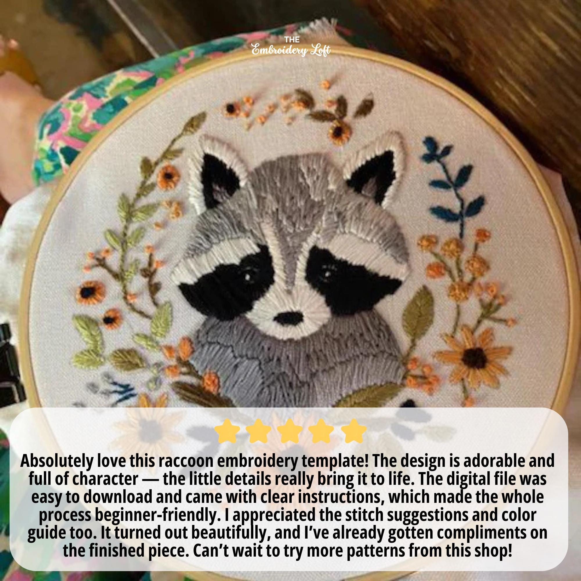 Baby Racoon Hand Embroidery Pattern