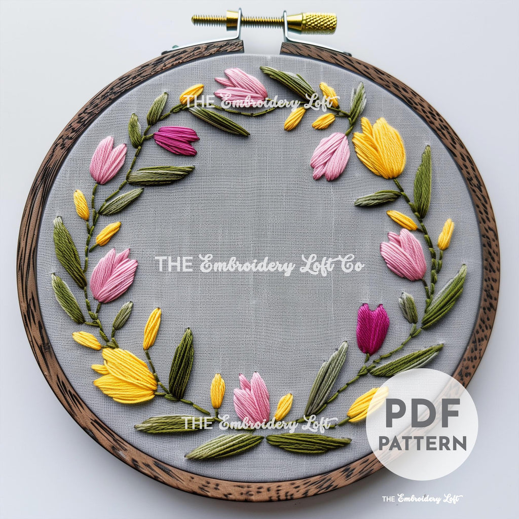 Tulip Wreath Hand Embroidery Pattern