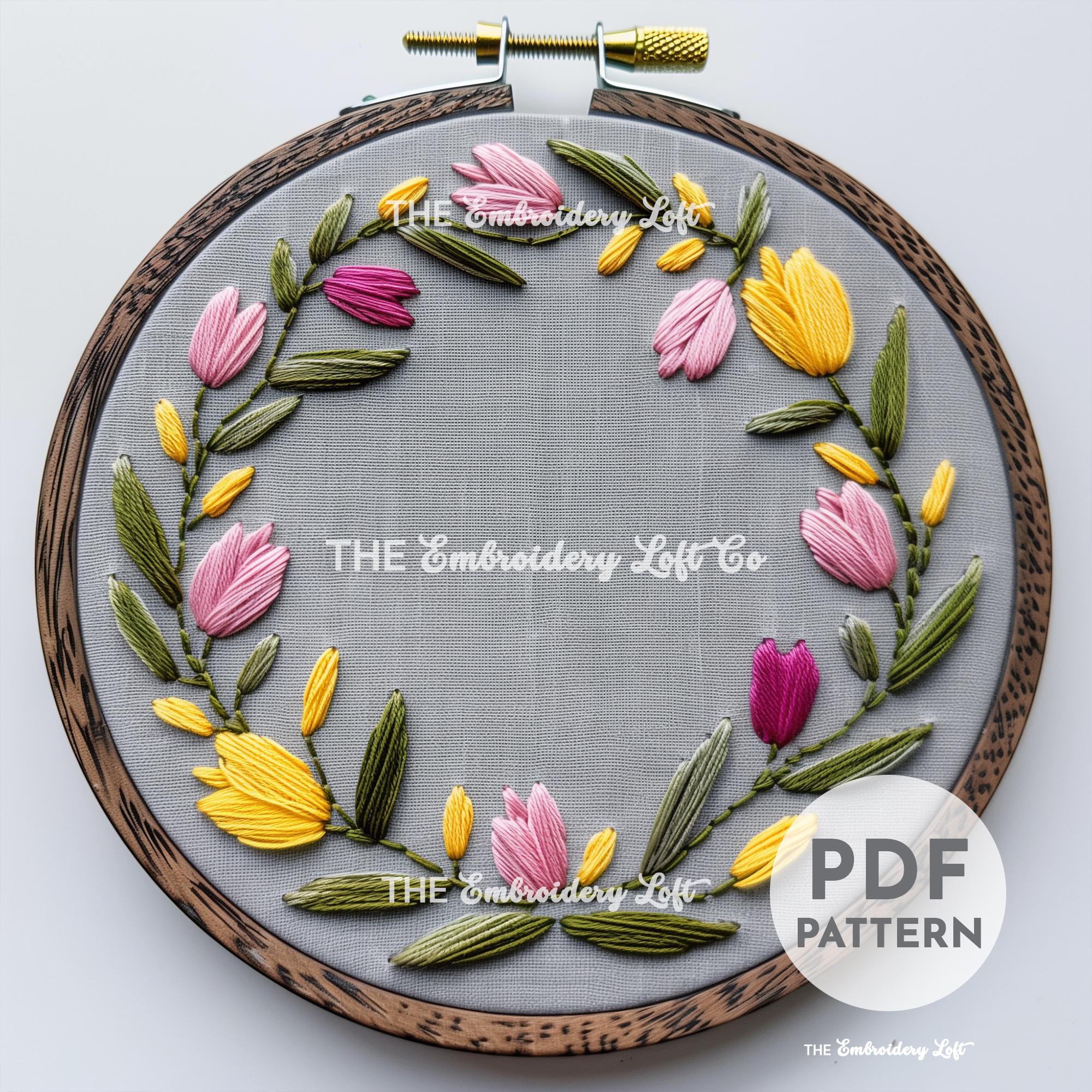 Tulip Wreath Hand Embroidery Pattern