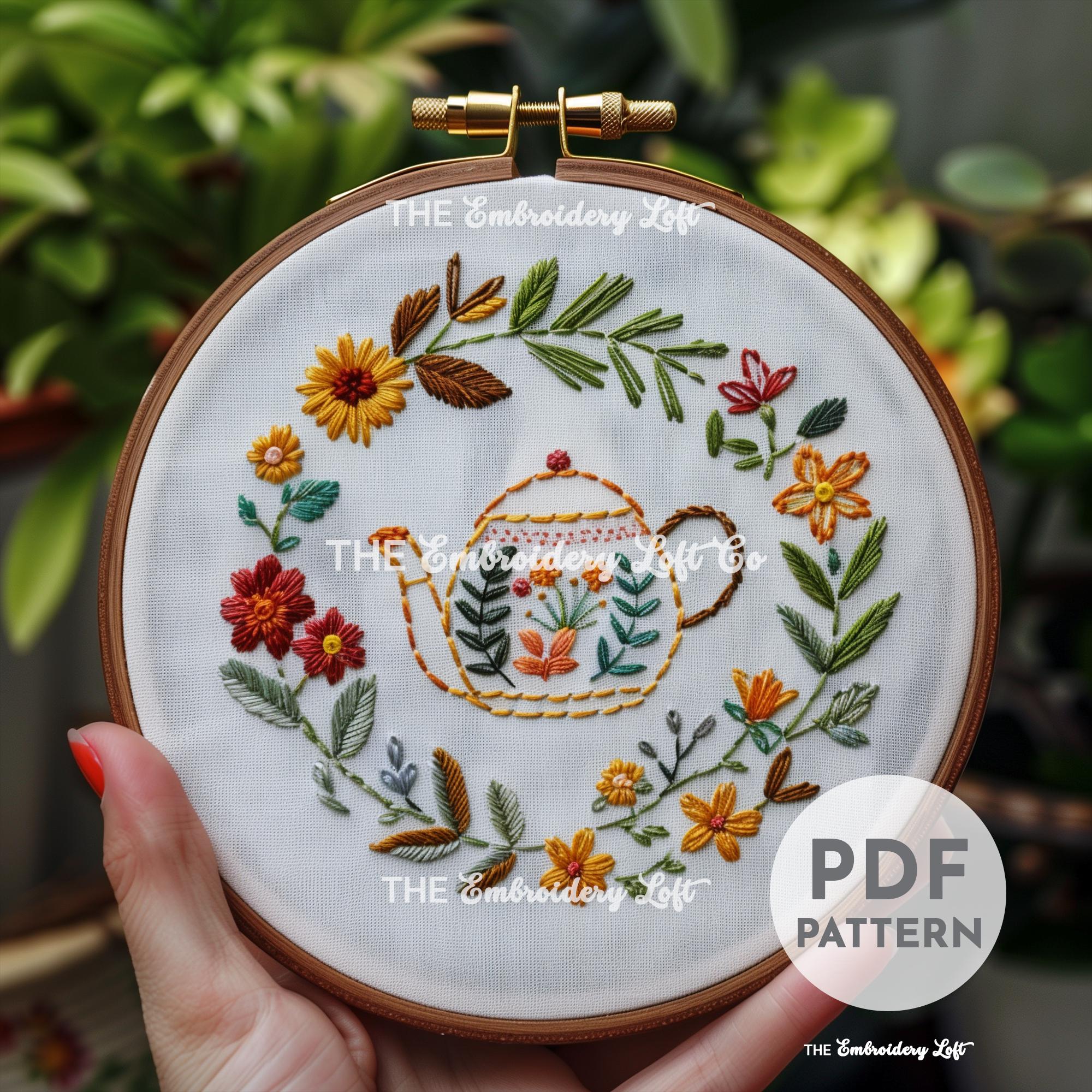 Floral Tea Pot Hand Embroidery Pattern