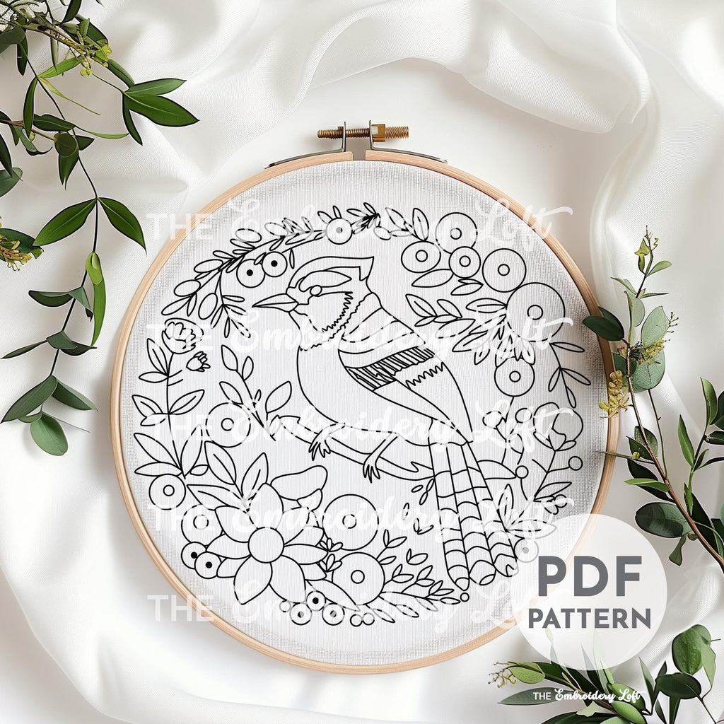 Spring Blue Jay Hand Embroidery Pattern