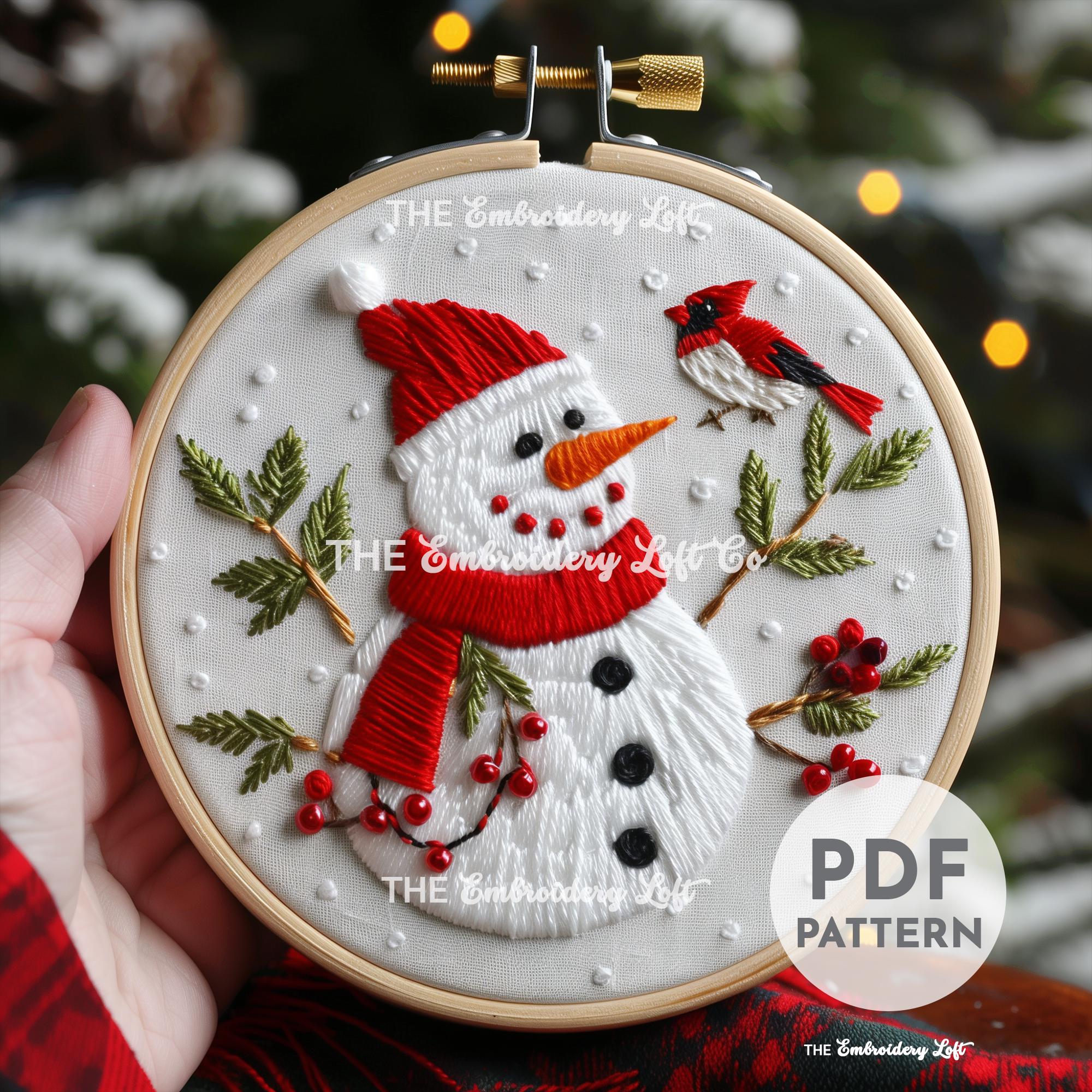 Snowman and Cardinal Hand Embroidery Pattern