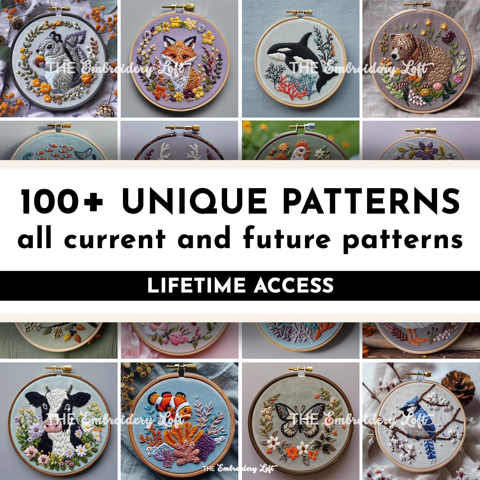 MINI COLLECTION, Animals Hand Embroidery Pattern Collection, Current and Future Designs, Lifetime Access, Hand Embroidery, Embroidery PDF