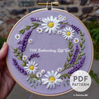 Purple and White Floral Wreath Hand Embroidery Pattern