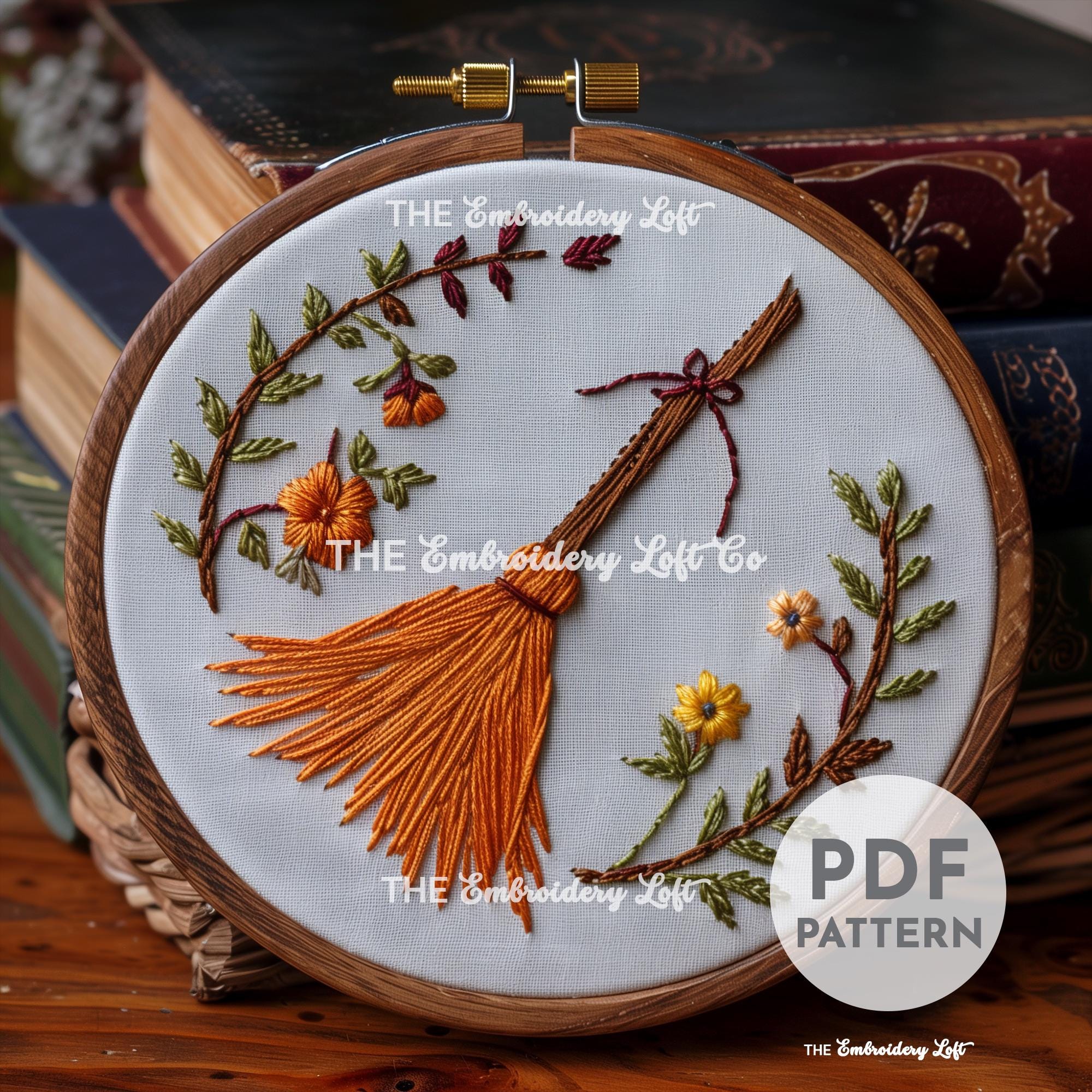 Witch Broom Hand Embroidery Pattern