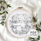 Floral Koala Bear Hand Embroidery Pattern