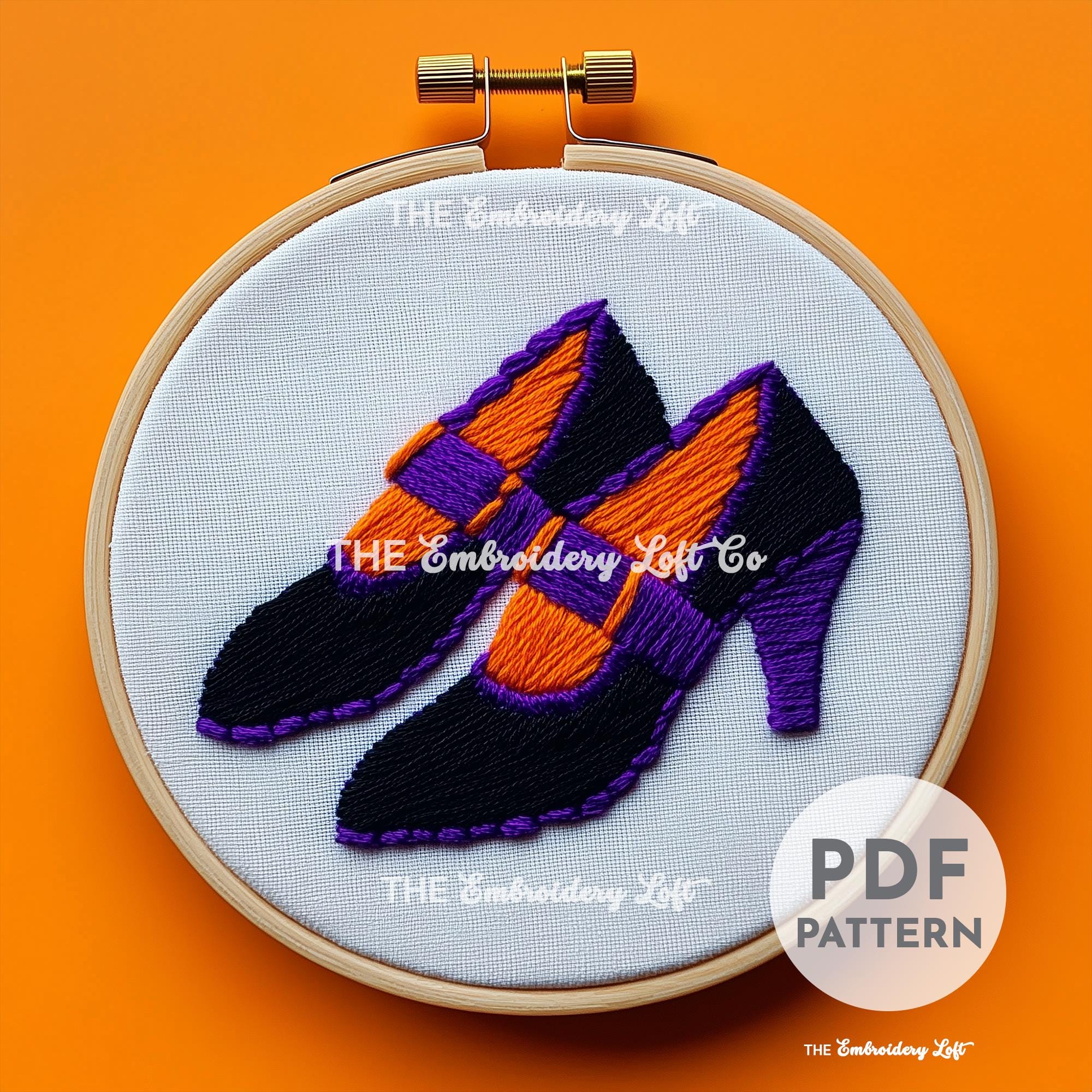 Witch Shoes Hand Embroidery Pattern, Halloween Pattern