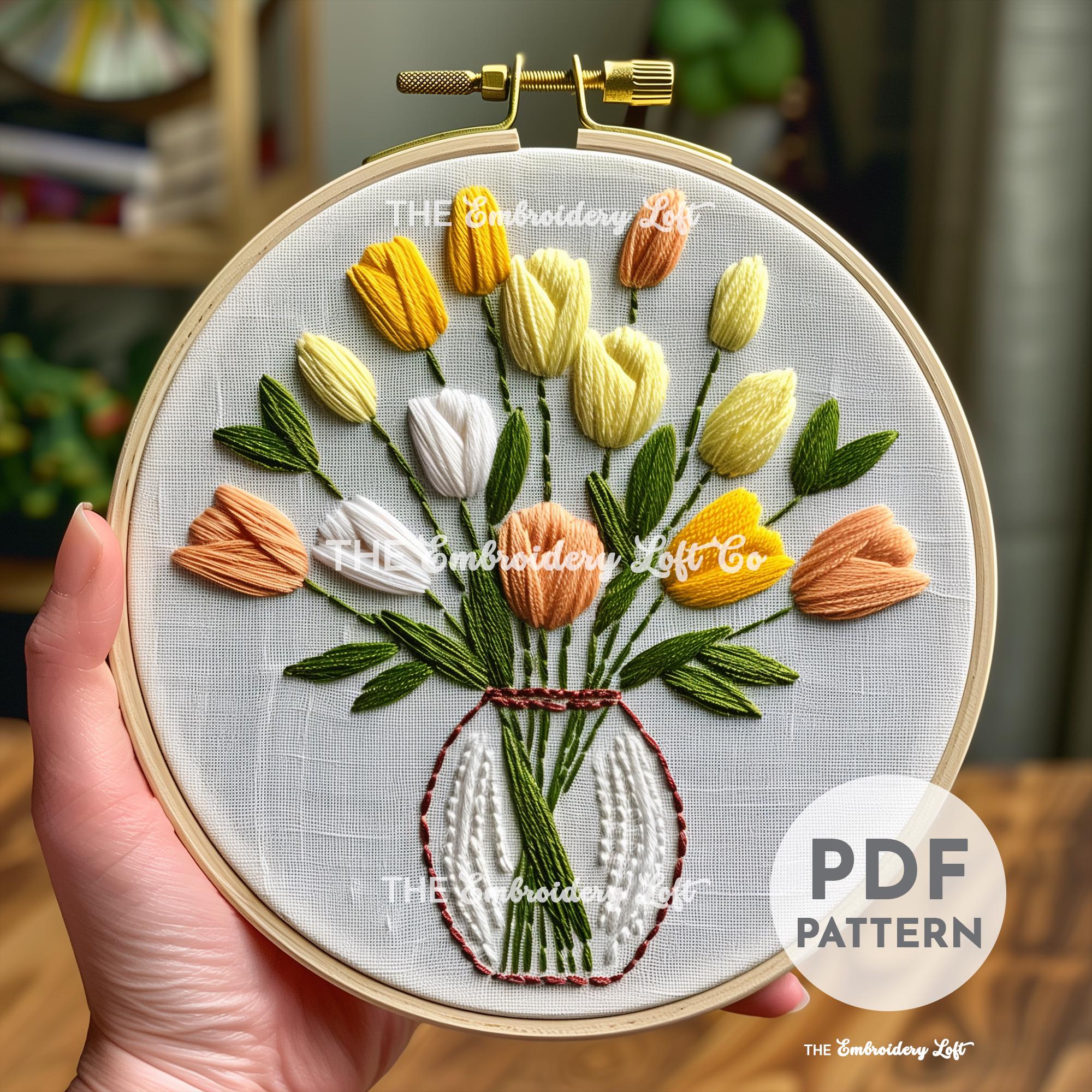 Vase of Tulips Hand Embroidery Pattern