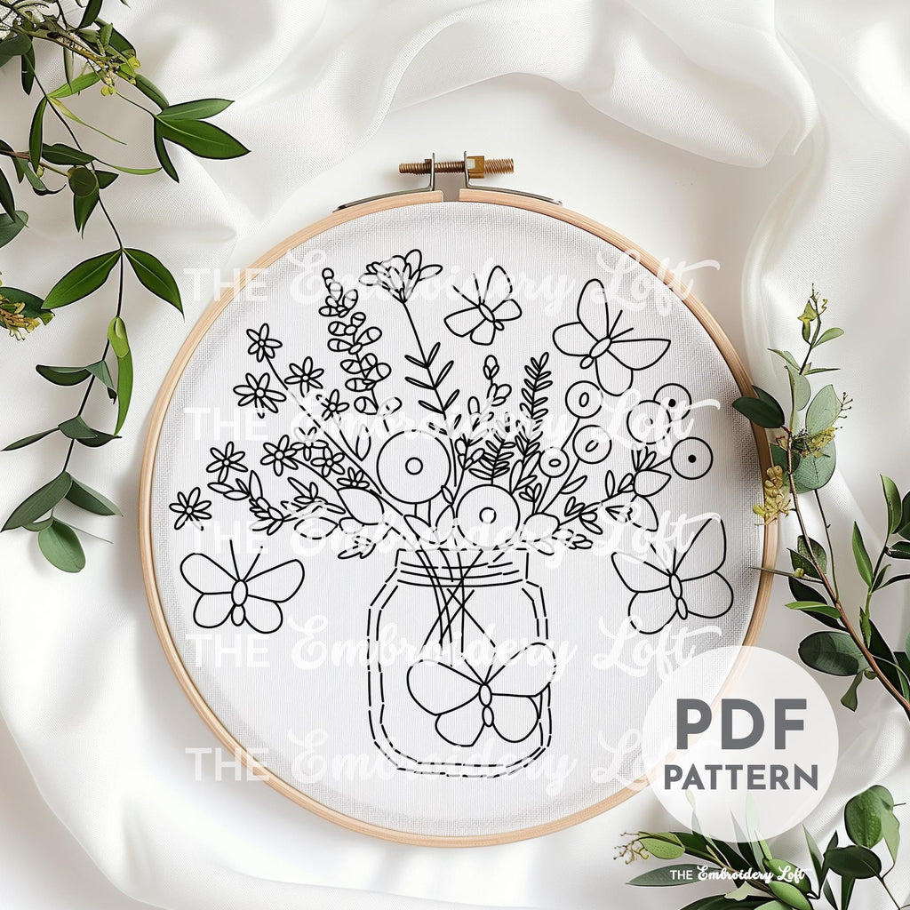 Butterflies and Wildflowers Hand Embroidery Pattern
