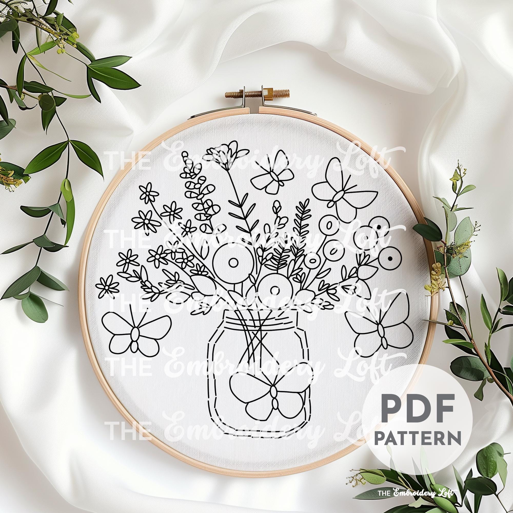 Butterflies and Wildflowers Hand Embroidery Pattern