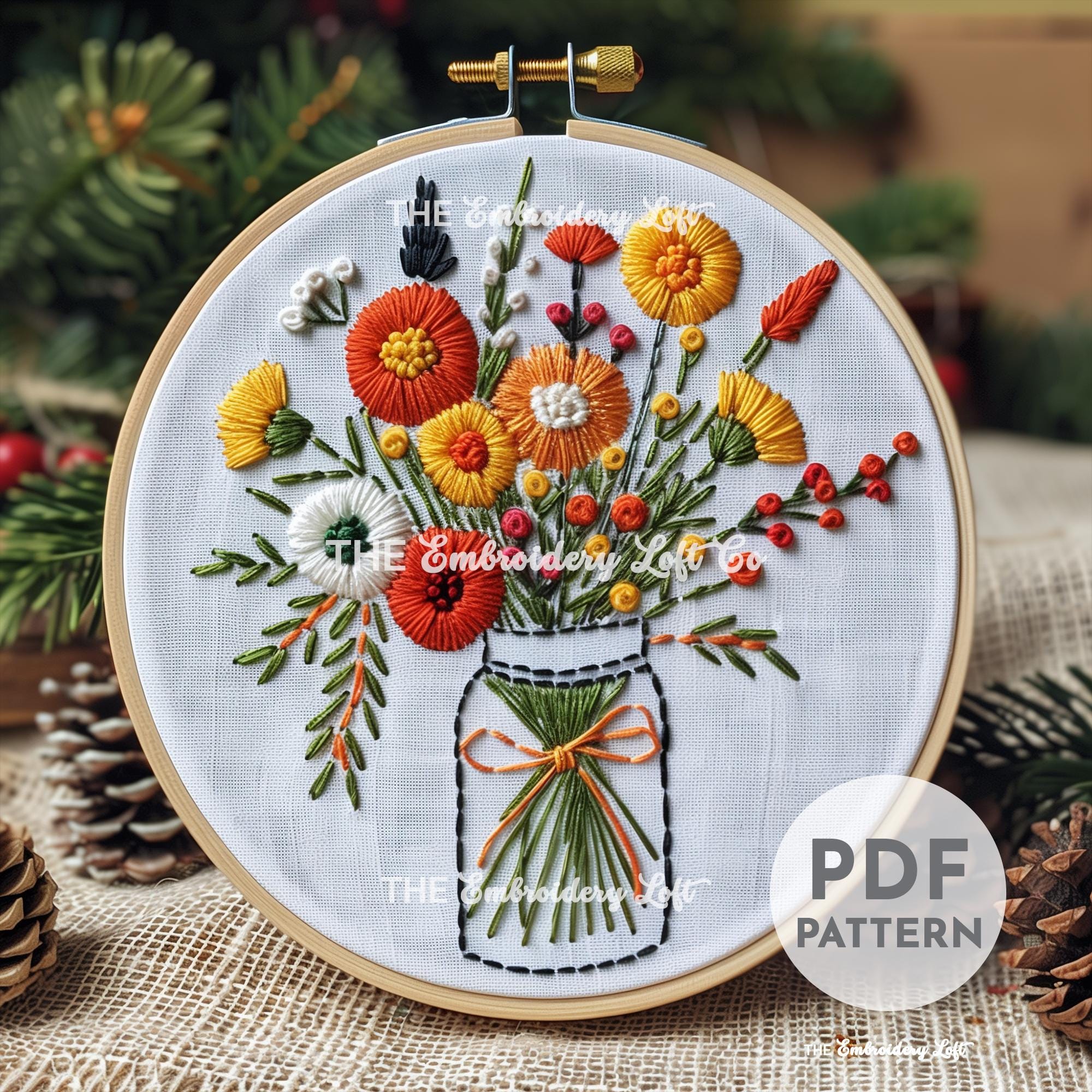Vase of Wildflowers Hand Embroidery Pattern