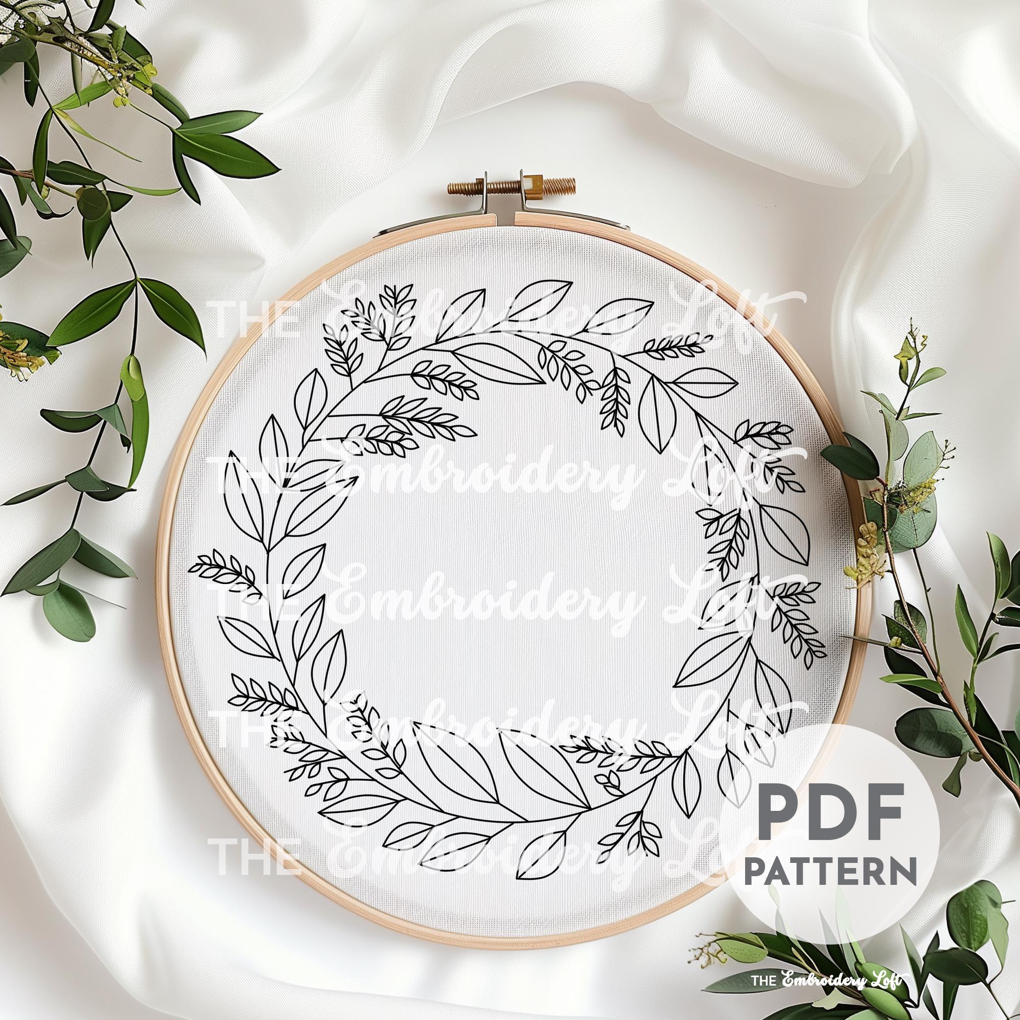 Green Foliage Wreath Hand Embroidery Pattern