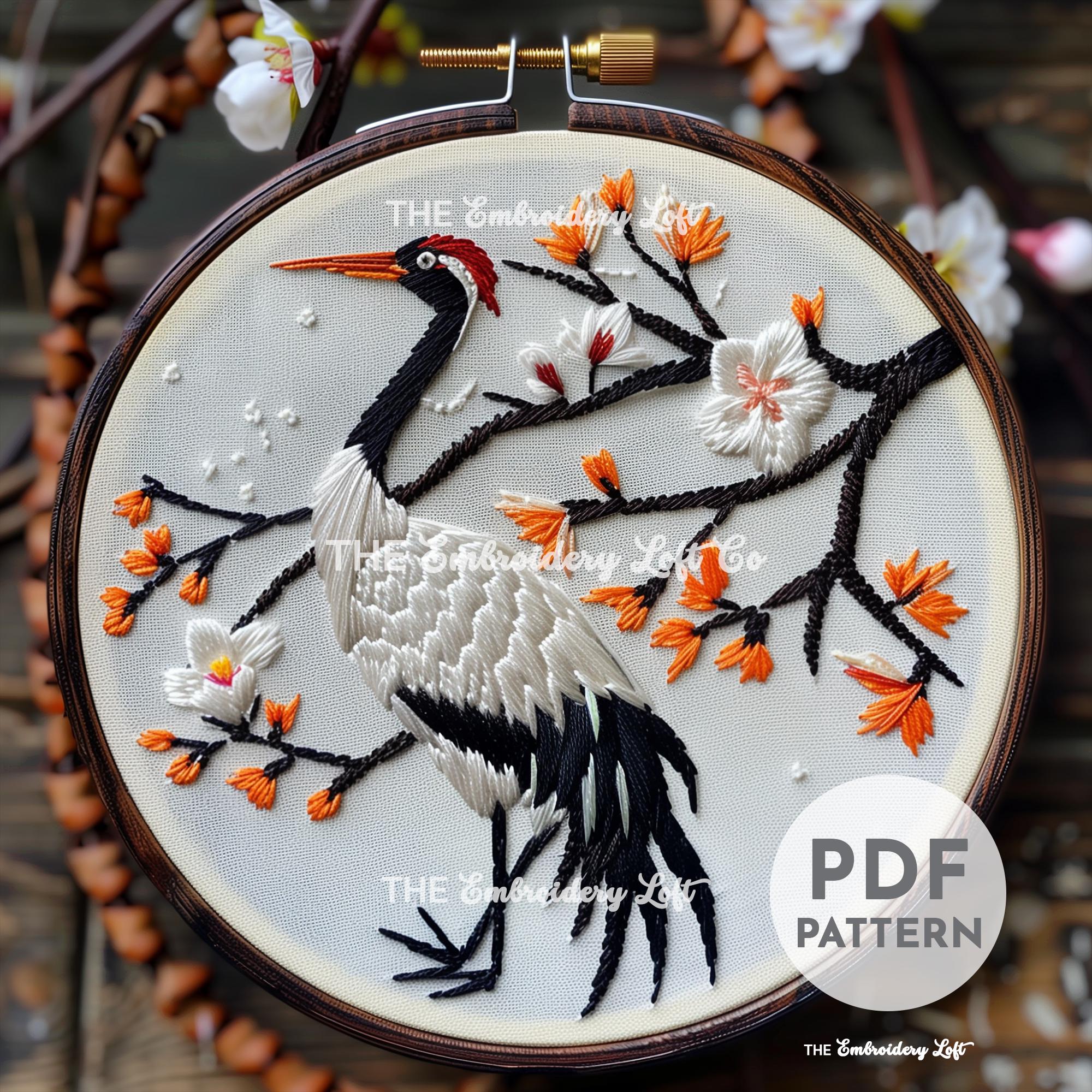 Crane Hand Embroidery Pattern