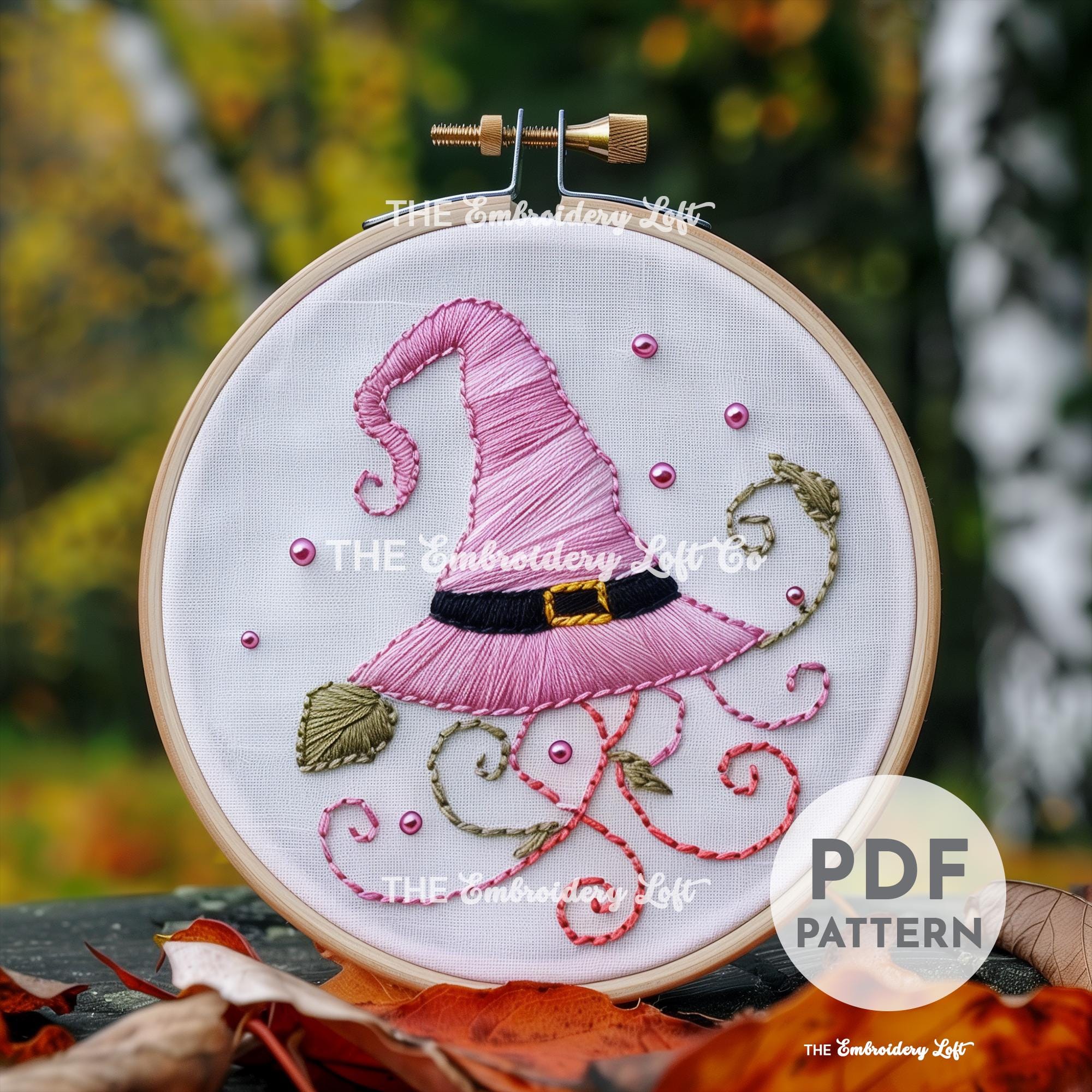 Pink Witch Hat Hand Embroidery Pattern