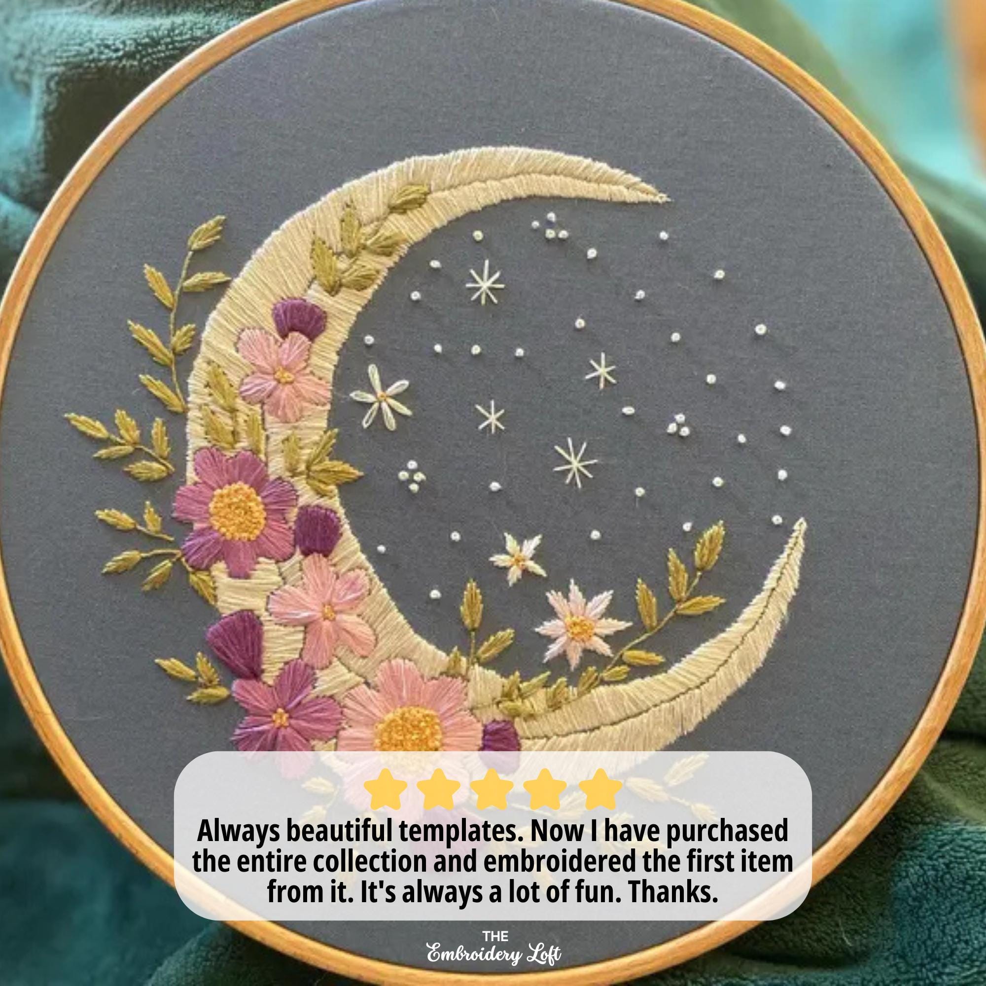 Floral Moon Hand Embroidery Pattern