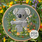 Floral Koala Bear Hand Embroidery Pattern