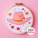 Pink Cowgirl Hat Hand Embroidery Pattern