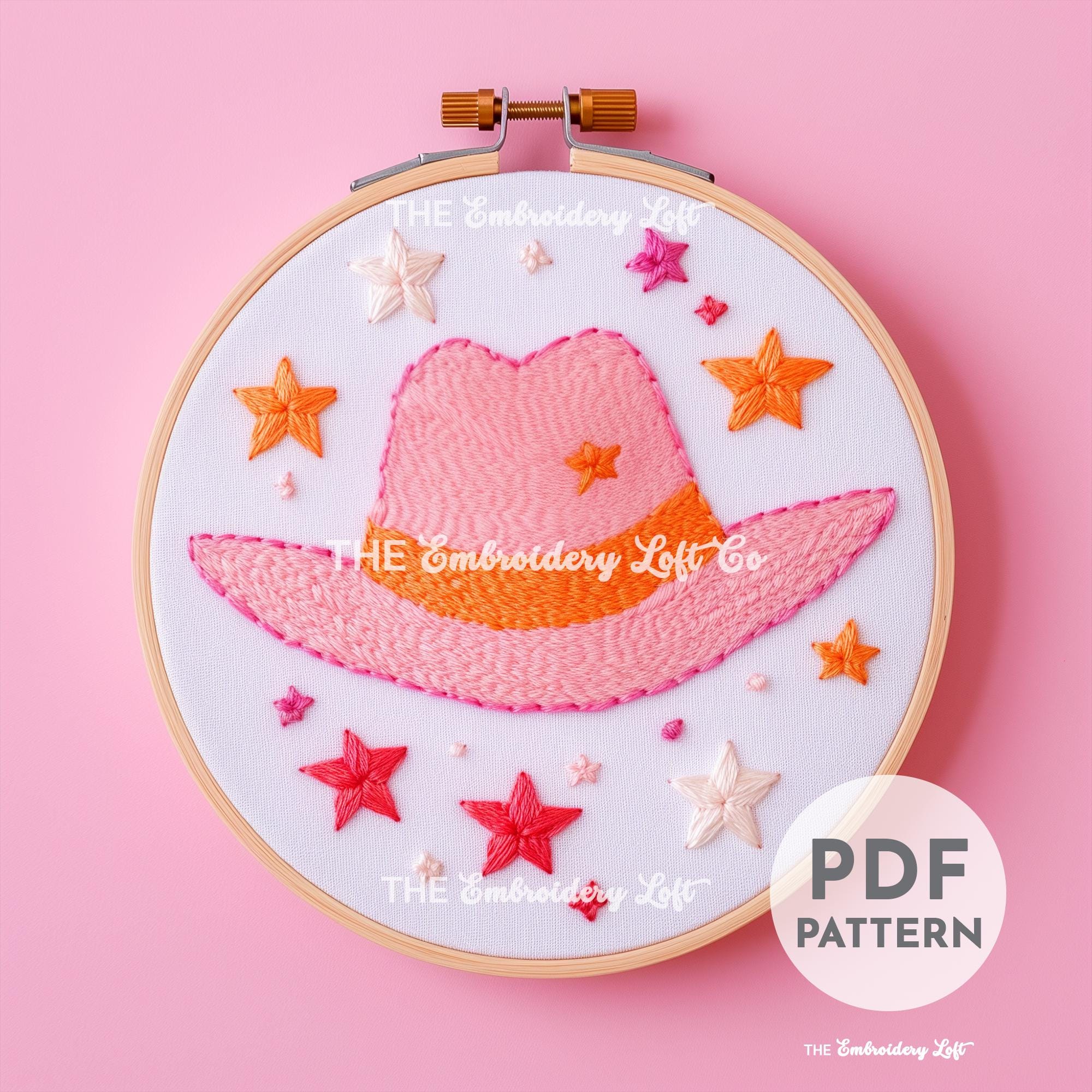 Pink Cowgirl Hat Hand Embroidery Pattern