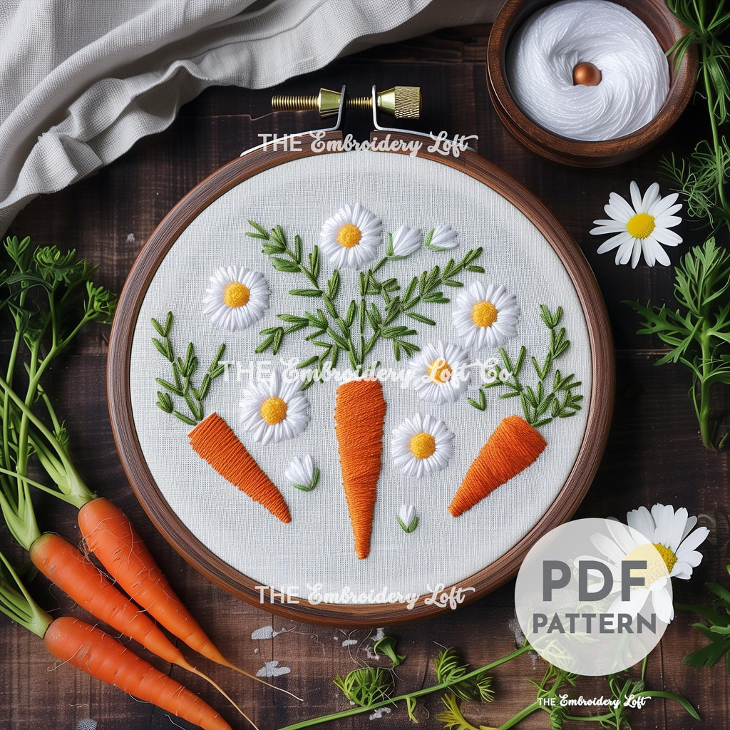 Easter Bunny Carrots Hand Embroidery Pattern