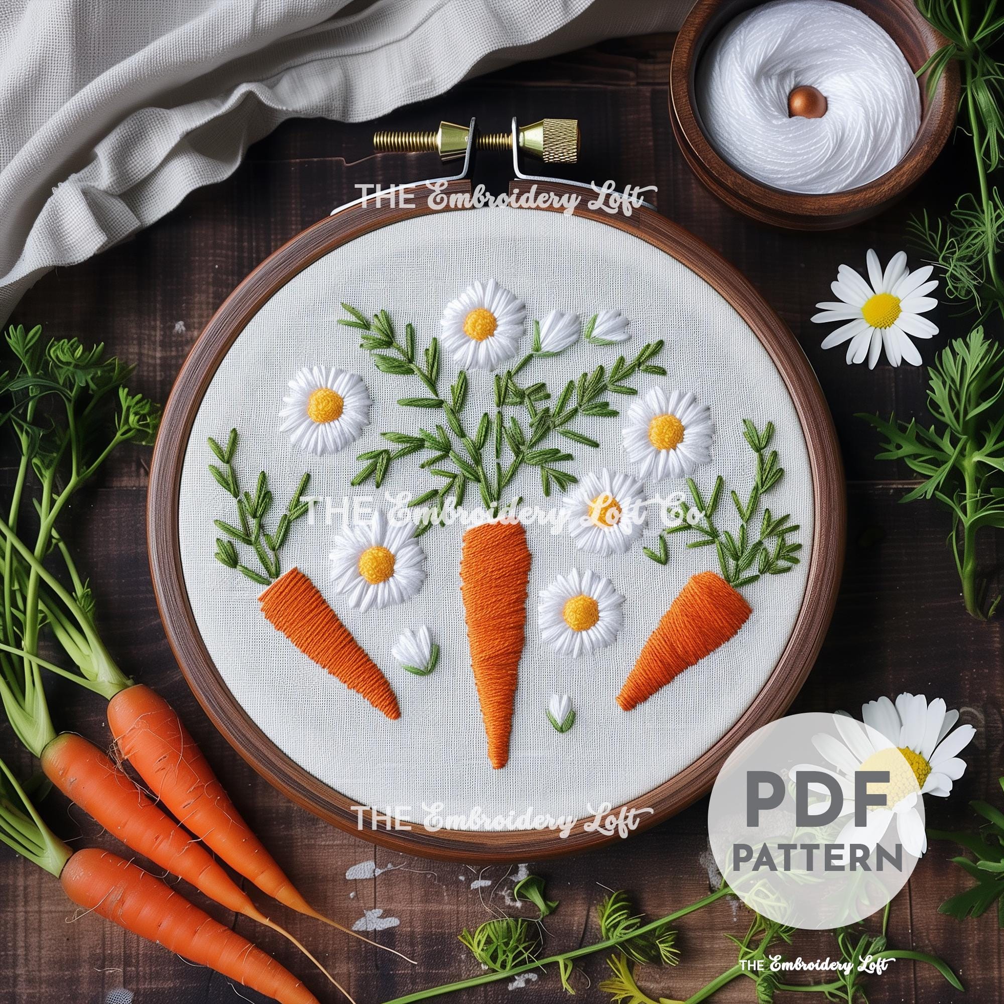 Easter Bunny Carrots Hand Embroidery Pattern