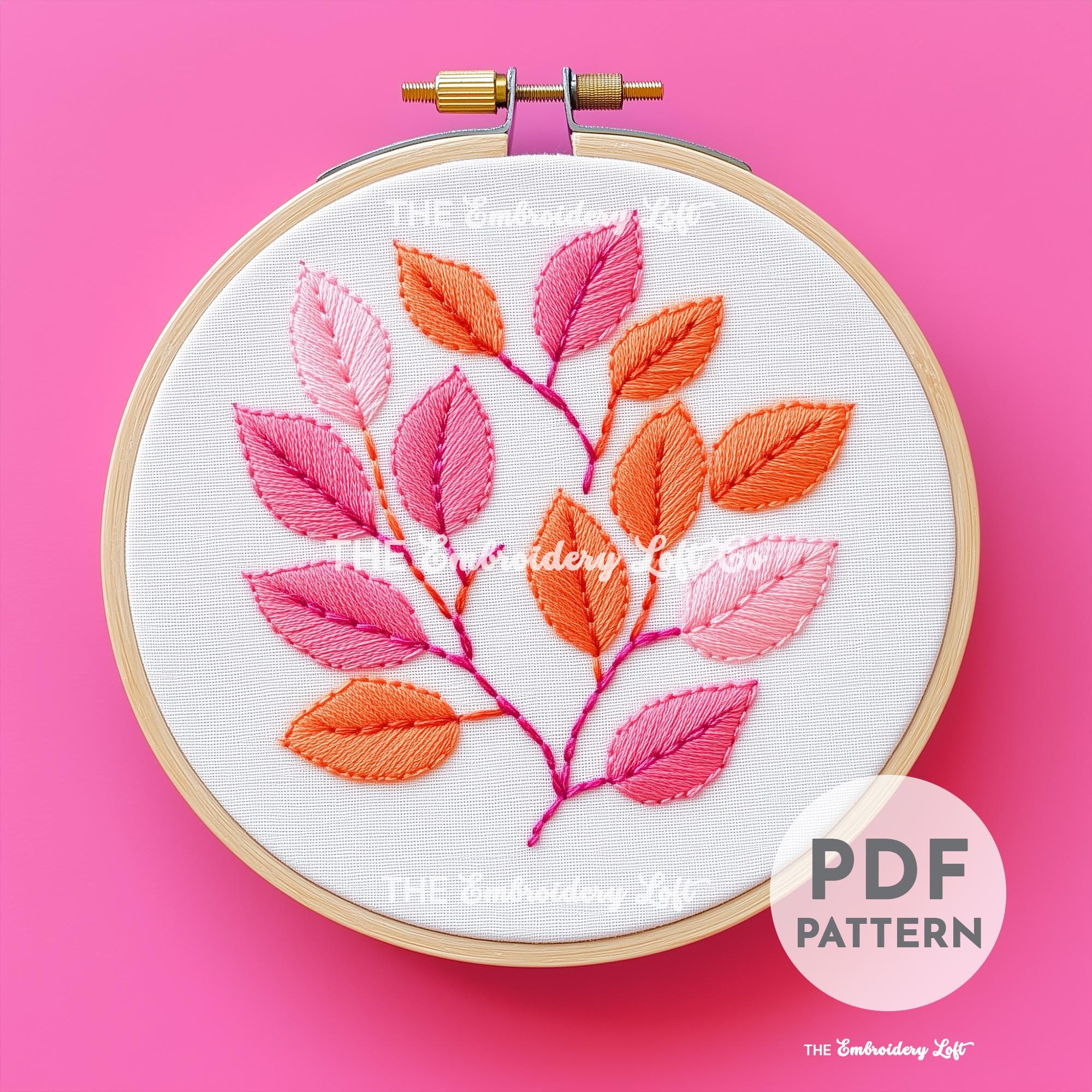 Retro Autumn Leaves Hand Embroidery Pattern