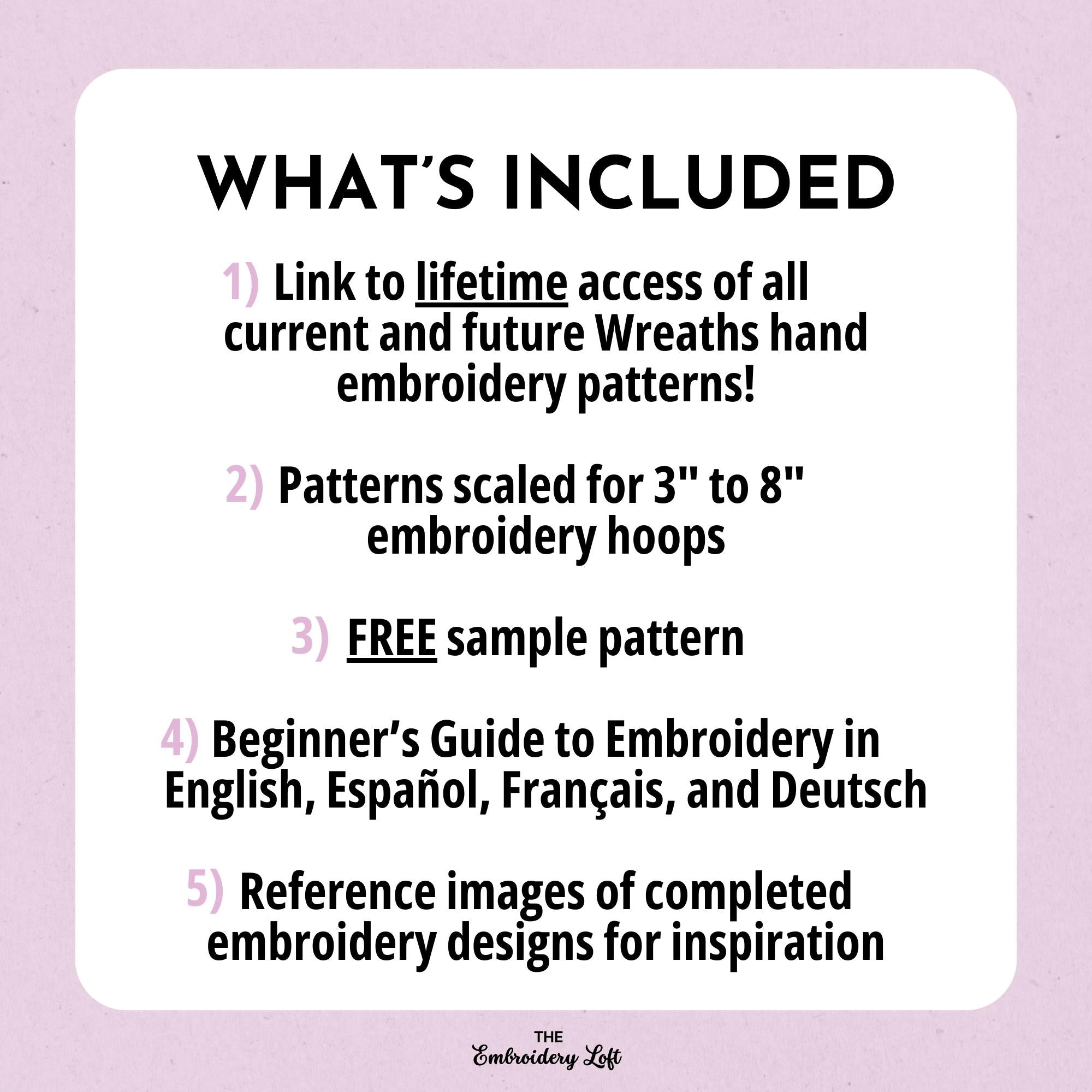 MINI COLLECTION, Wreaths Hand Embroidery Pattern Collection, Current and Future Designs, Lifetime Access, Hand Embroidery, Embroidery PDF