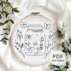 Jar of Butterflies and Flowers Hand Embroidery Pattern