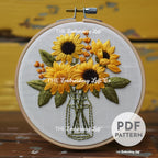 Vase of Sunflowers Hand Embroidery Pattern