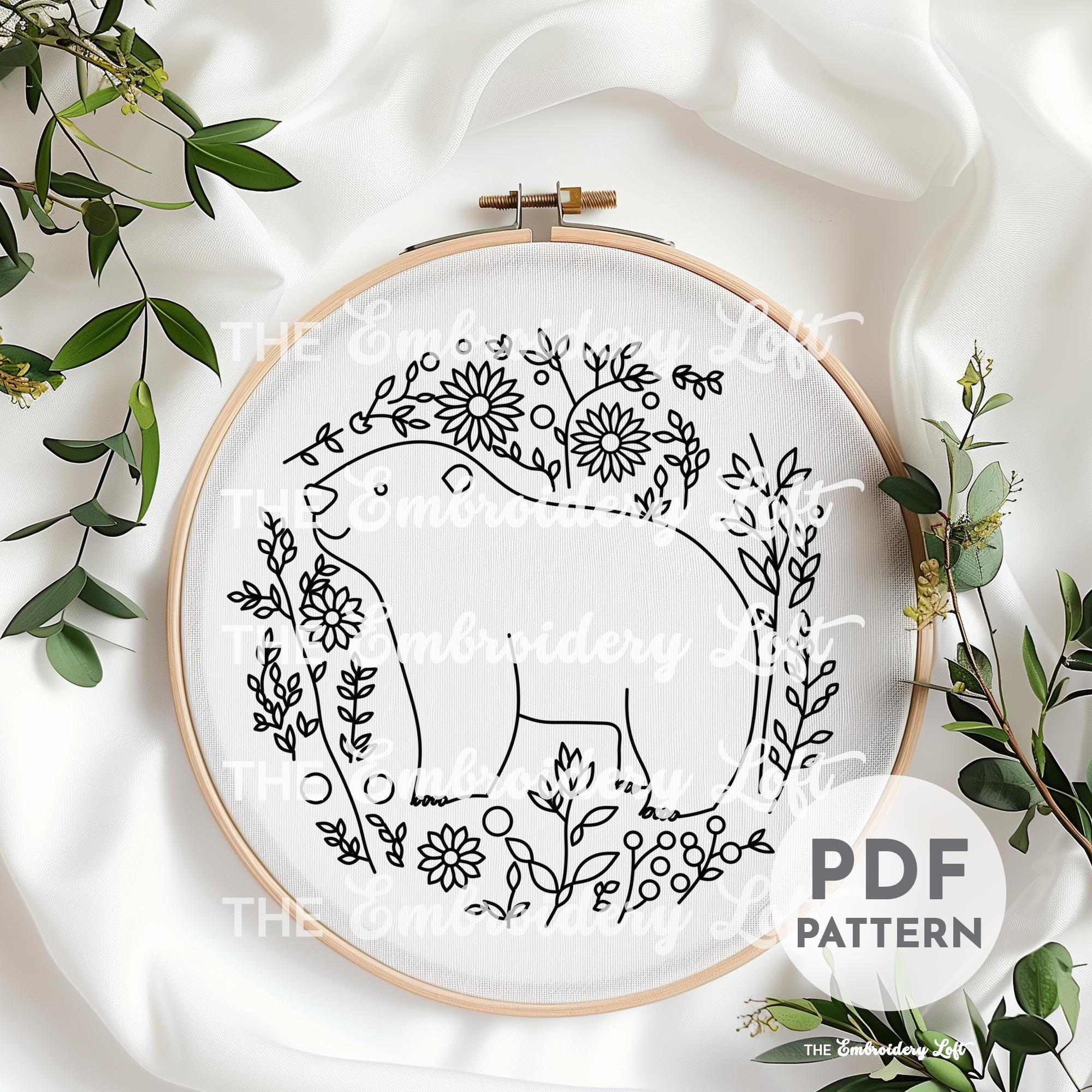 Floral Polar Bear Hand Embroidery Pattern