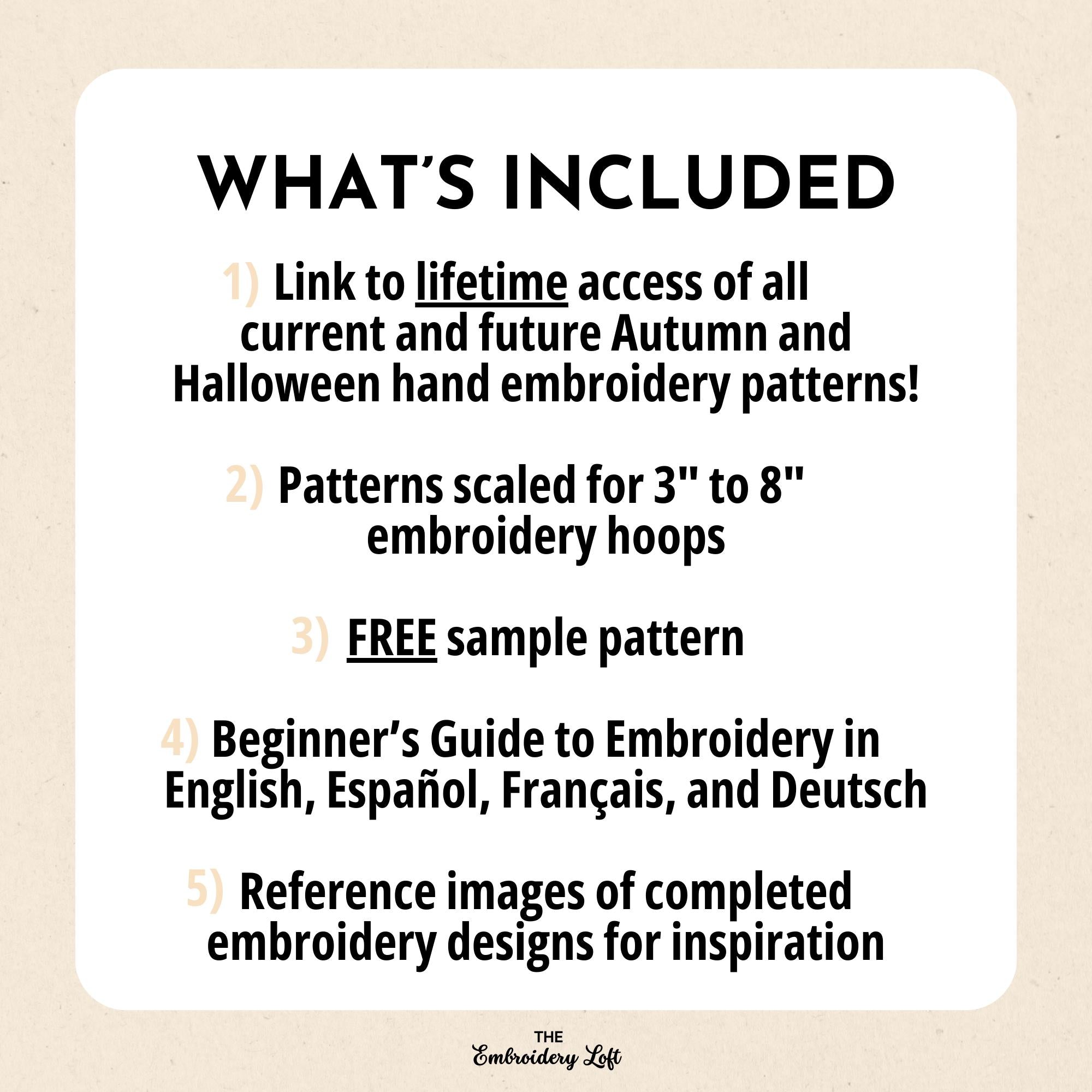 MINI COLLECTION, Autumn and Halloween Hand Embroidery Pattern Collection, Current and Future Designs, Lifetime Access, Hand Embroidery, DIY