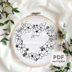 Purple Floral Heart Wreath Hand Embroidery Pattern
