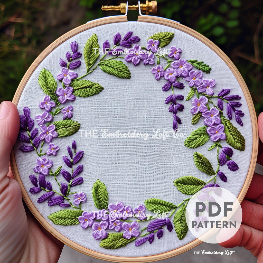 Lilac Wreath Hand Embroidery Pattern
