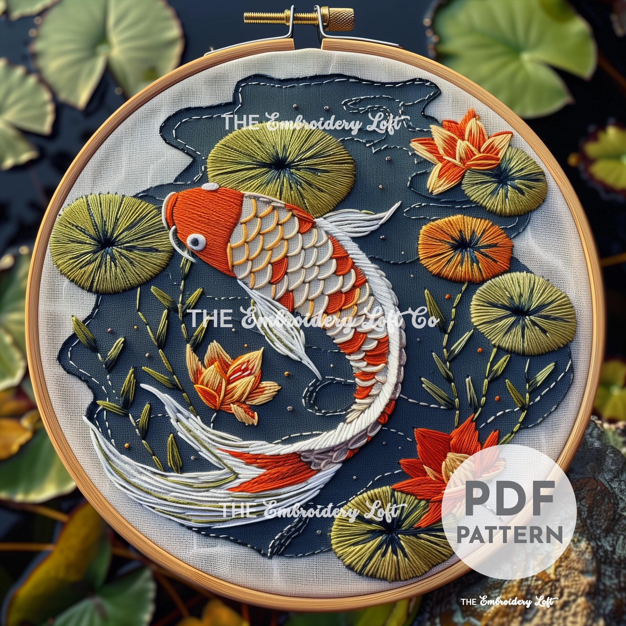 Koi Fish Hand Embroidery Pattern