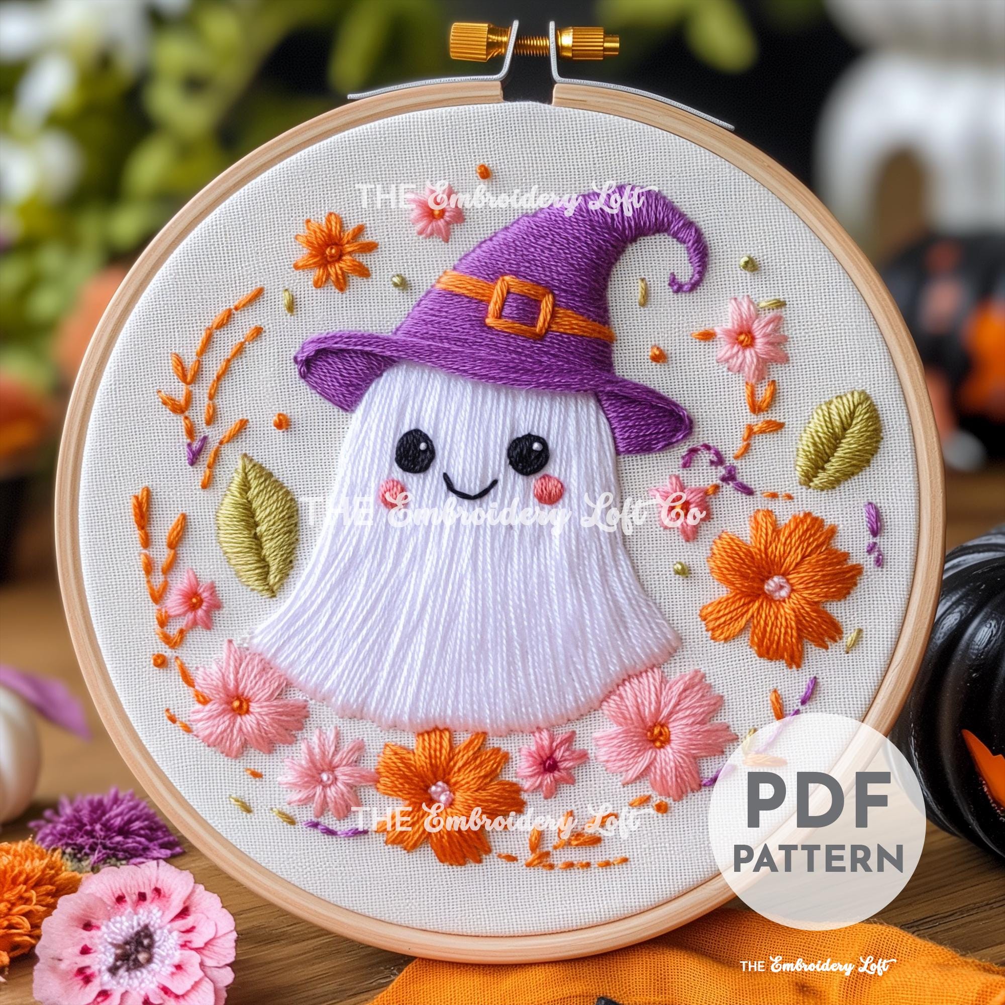 Floral Witchy Ghost Hand Embroidery Pattern