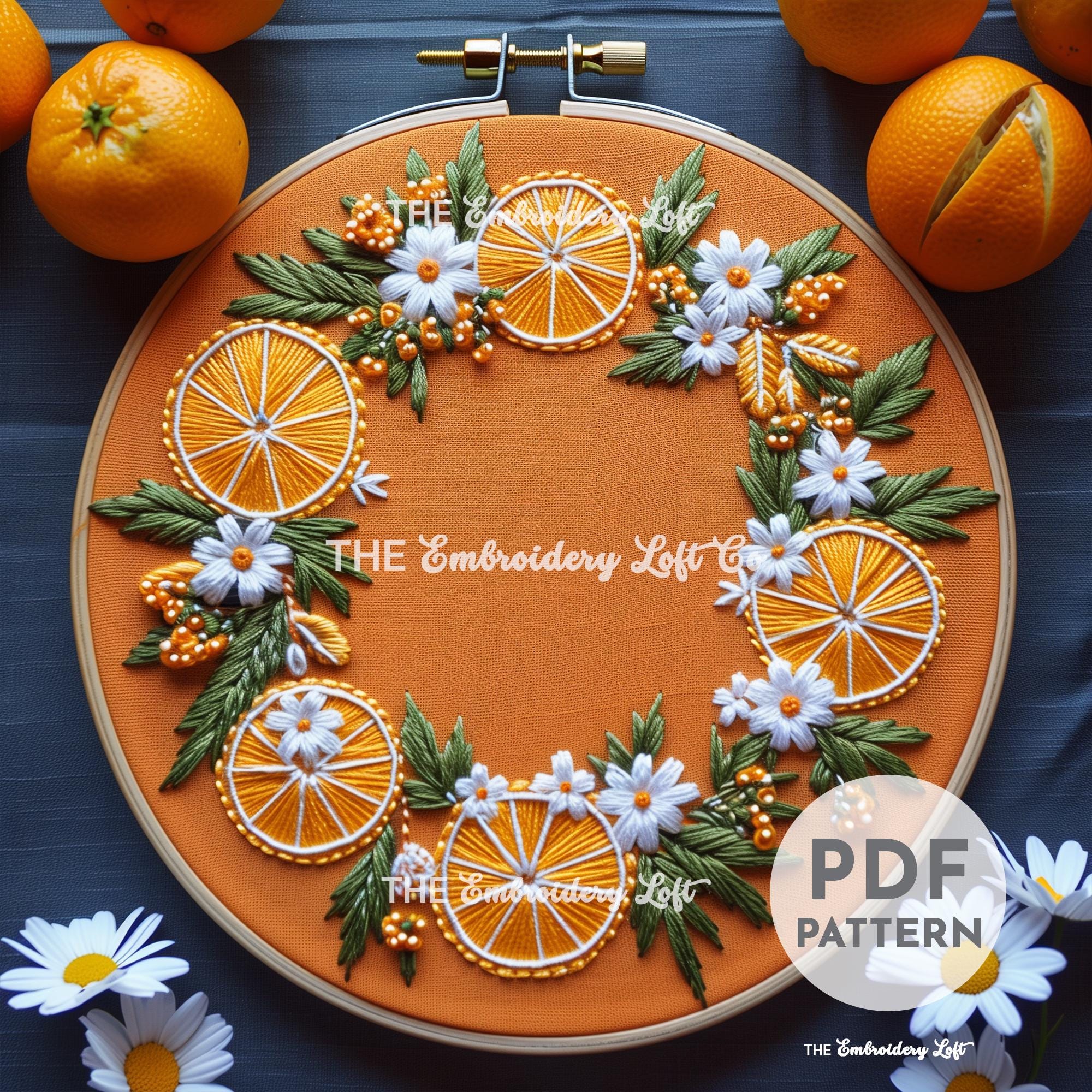 Orange Wreath Hand Embroidery Pattern