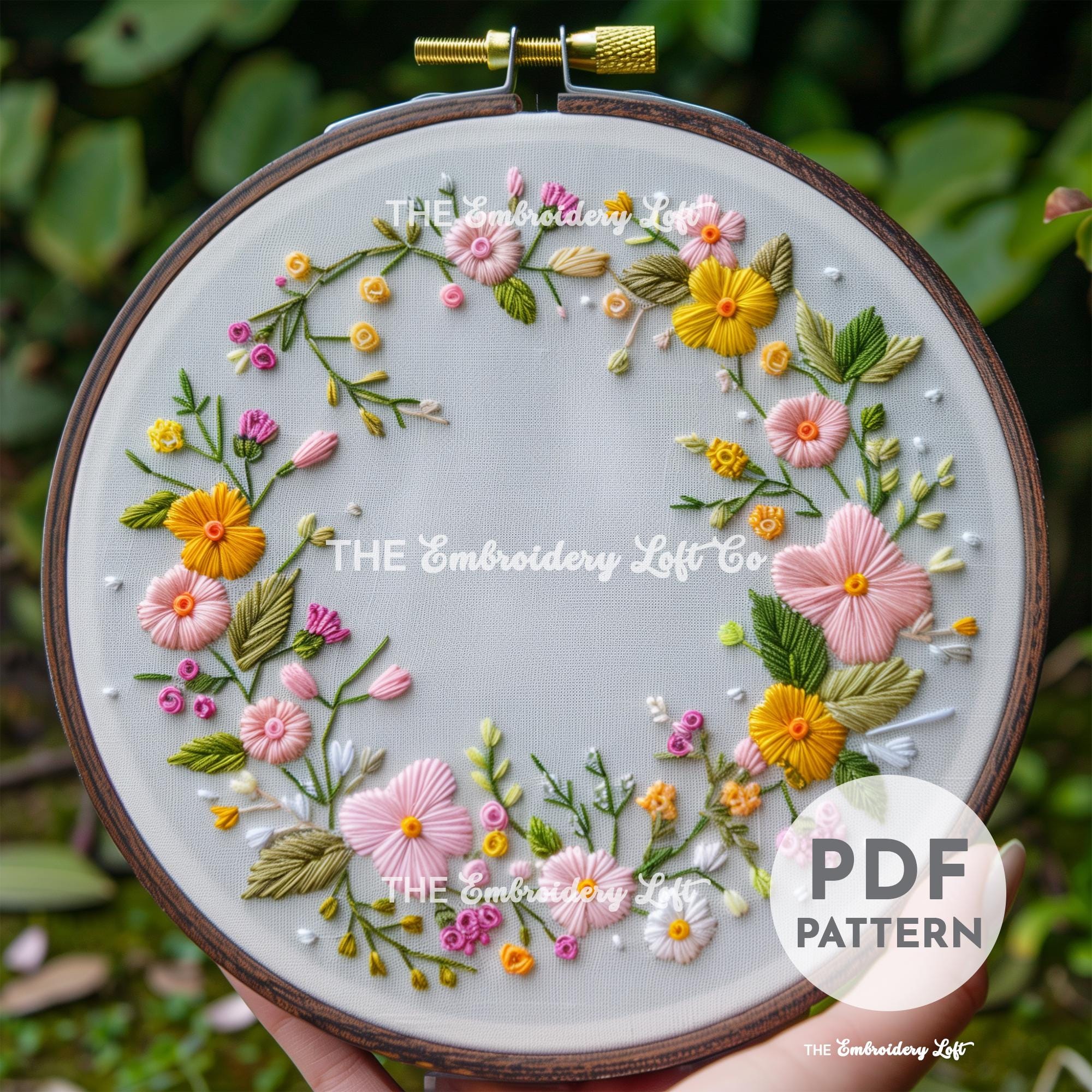 Spring Bloom Wreath Hand Embroidery Pattern